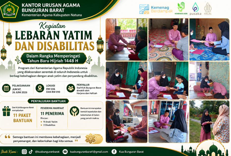 Wujud Nyata Kemenag Berdampak, KUA Bunguran Barat Salurkan Bantuan Lebaran Yatim dan Disabilitas.
