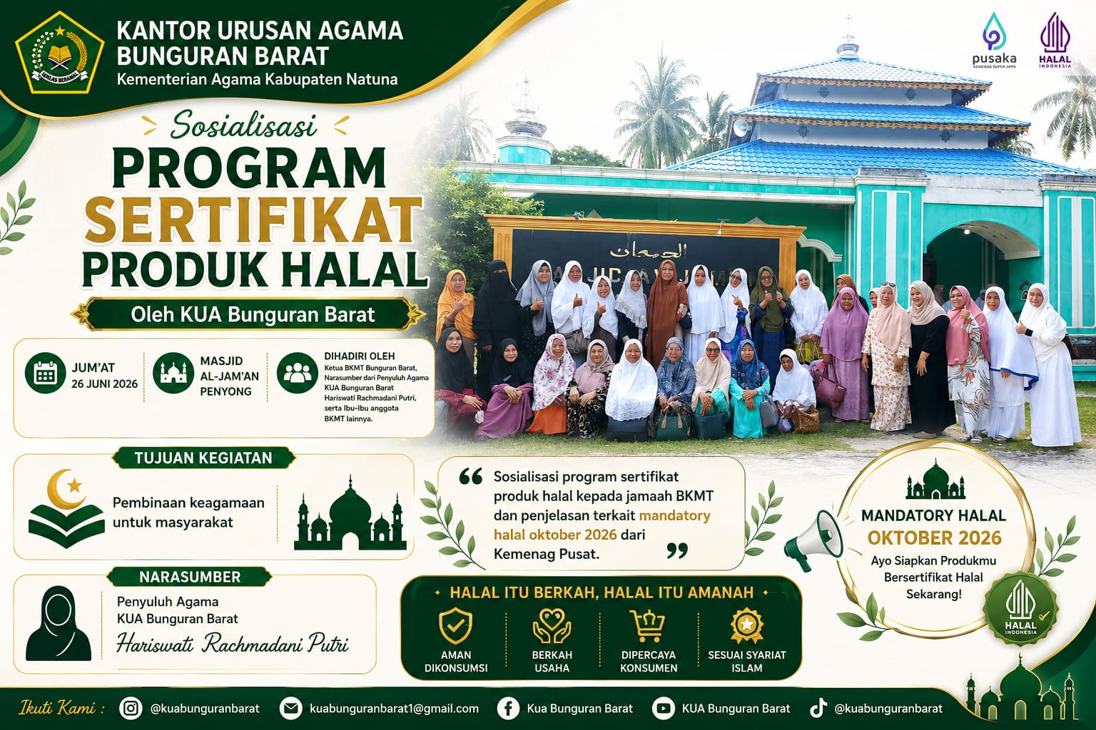 KUA Bunguran Barat Perkuat Pembinaan Masyarakat Melalui Sosialisasi Sertifikasi Halal