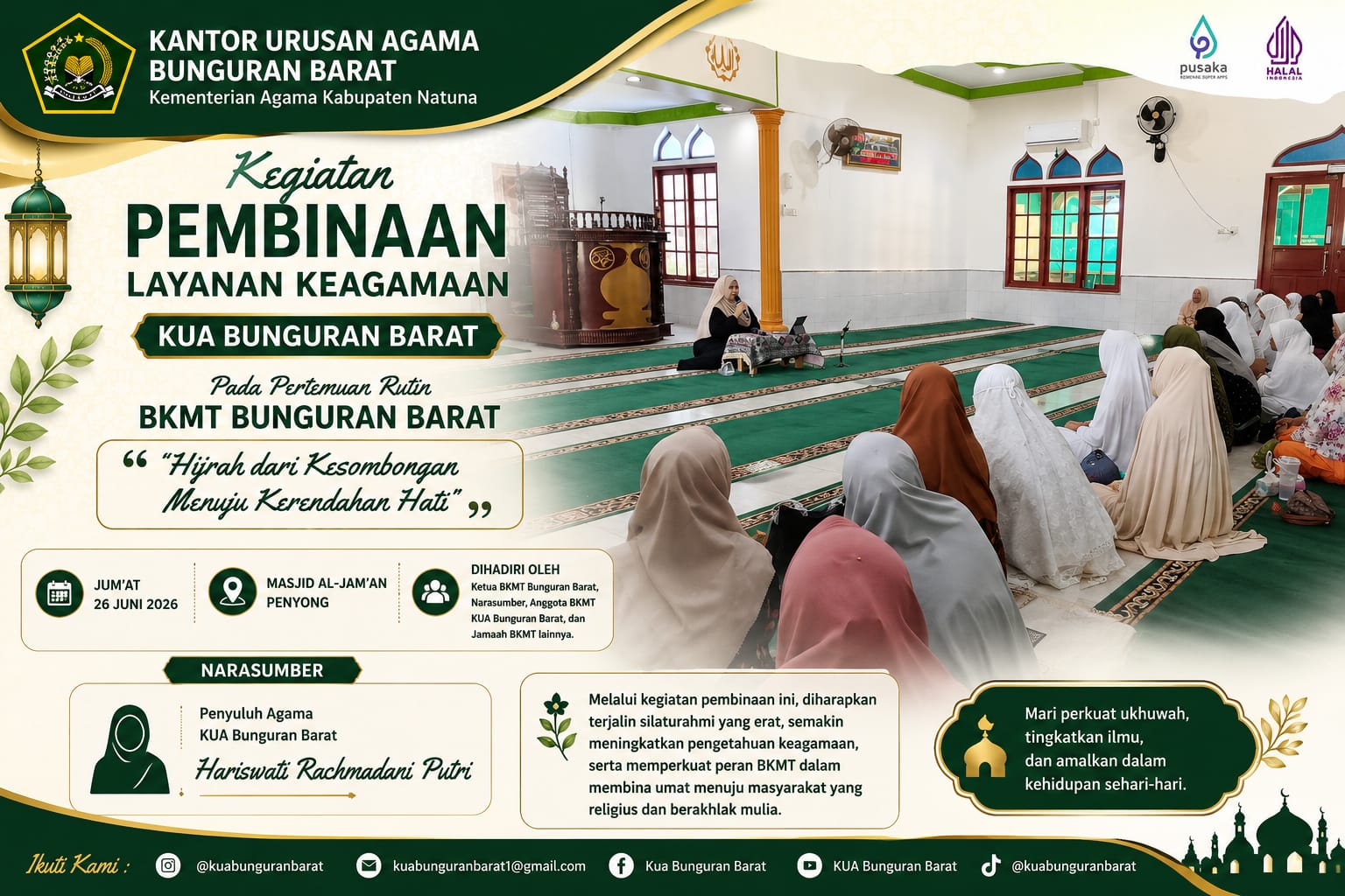 Penyuluh Agama KUA Bunguran Barat Ajak Jamaah BKMT Hijrah dari Kesombongan Menuju Kerendahan Hati
