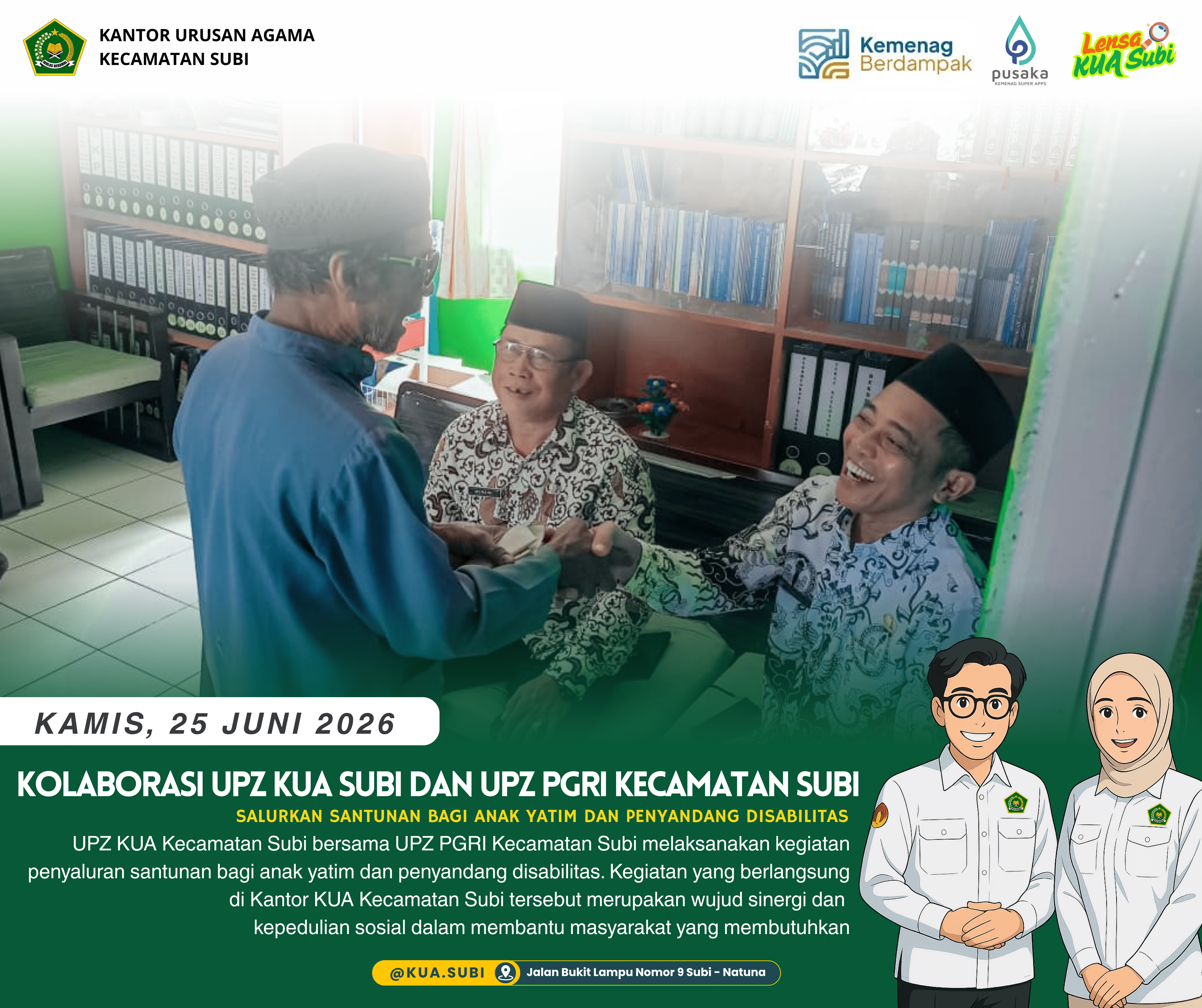 Kolaborasi UPZ KUA Subi dan UPZ PGRI Kecamatan Subi Salurkan Santunan bagi Anak Yatim dan Penyandang Disabilitas