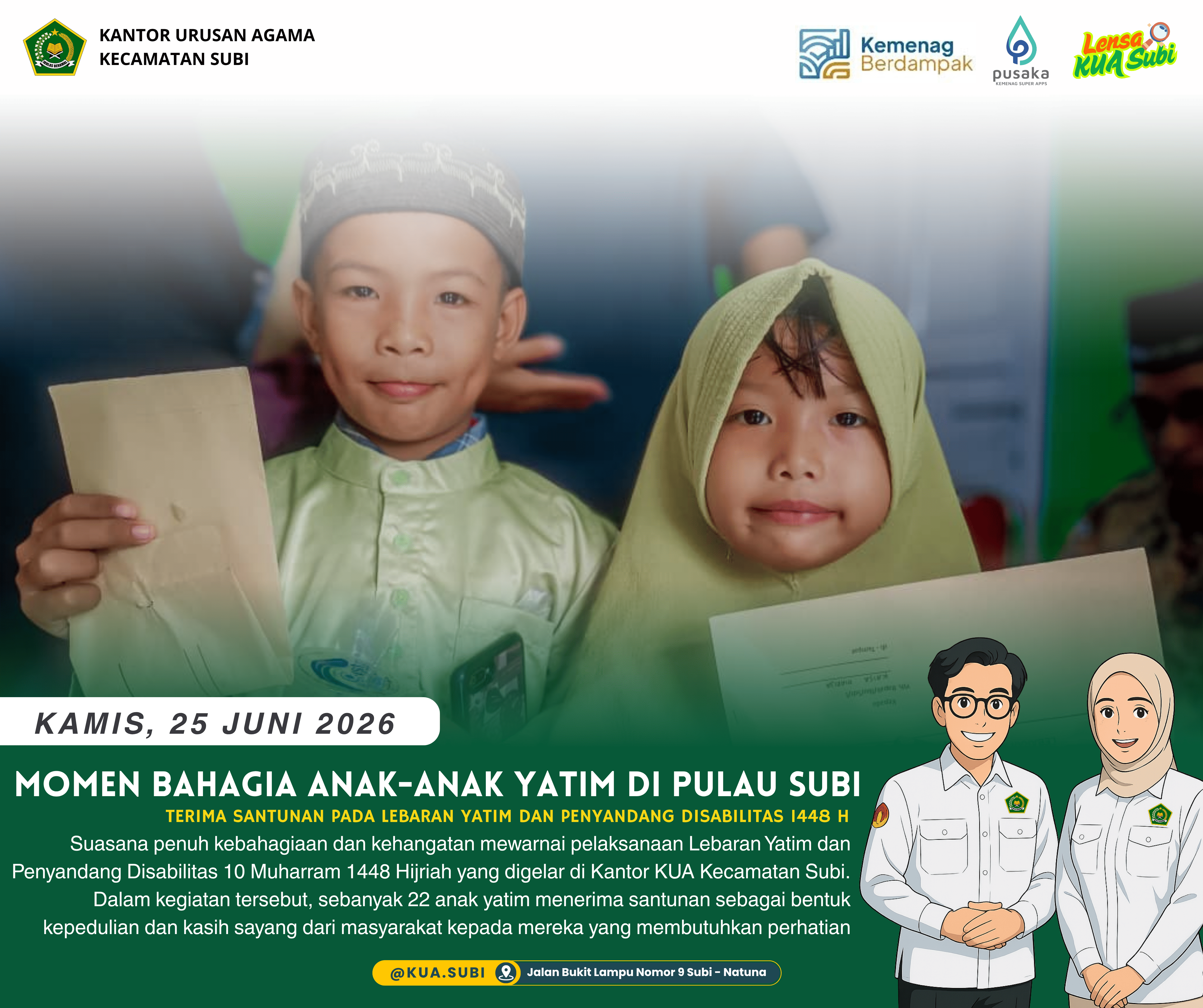 Momen Bahagia 22 Anak Yatim Subi Terima Santunan pada Lebaran Yatim dan Penyandang Disabilitas 1448 H