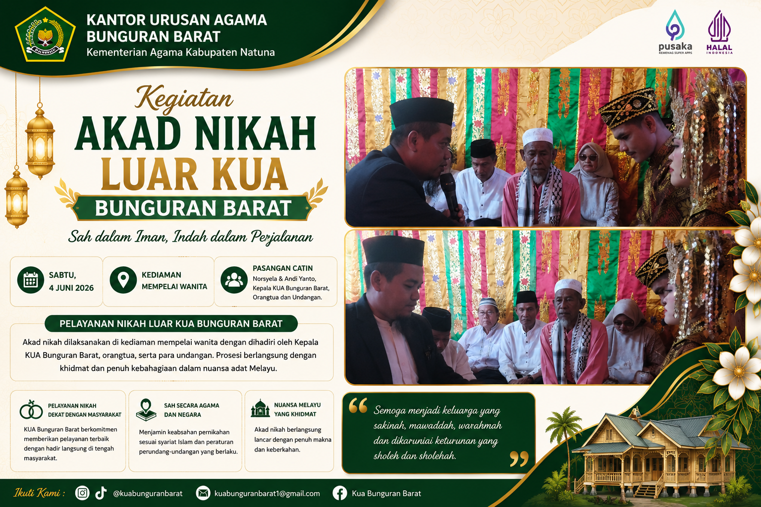 KUA Bunguran Barat Hadirkan Pelayanan Nikah yang Humanis Melalui Akad Nikah di Luar Kantor
