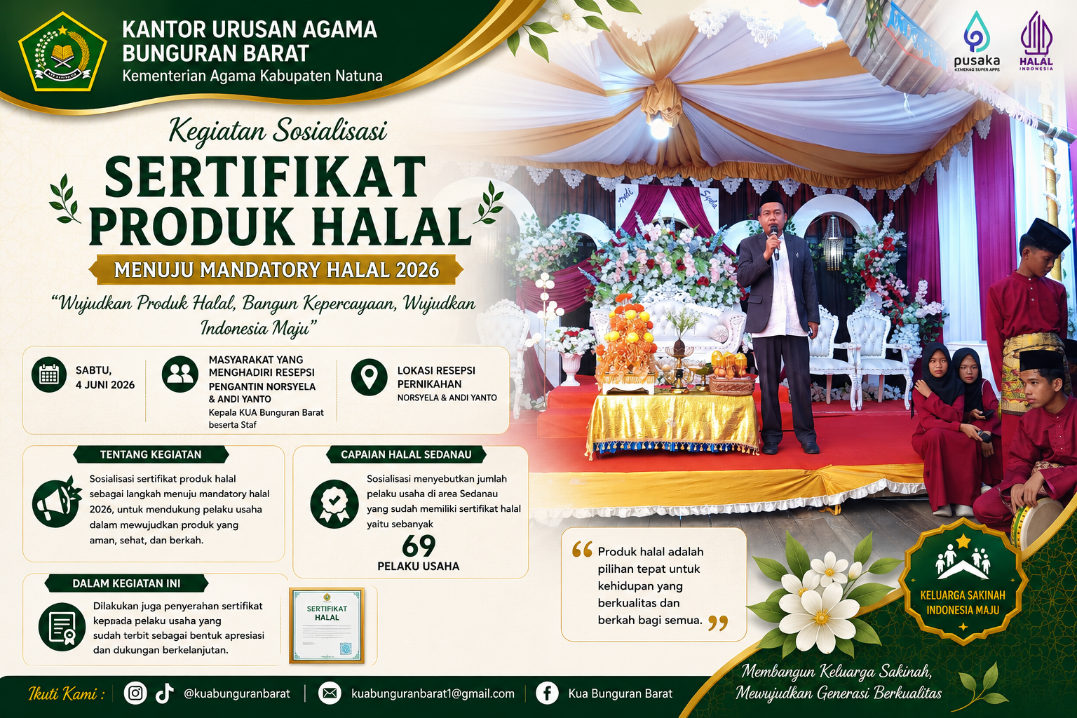 KUA Bunguran Barat Manfaatkan Momentum Resepsi Pernikahan untuk Sosialisasi Sertifikasi Halal kepada Masyarakat