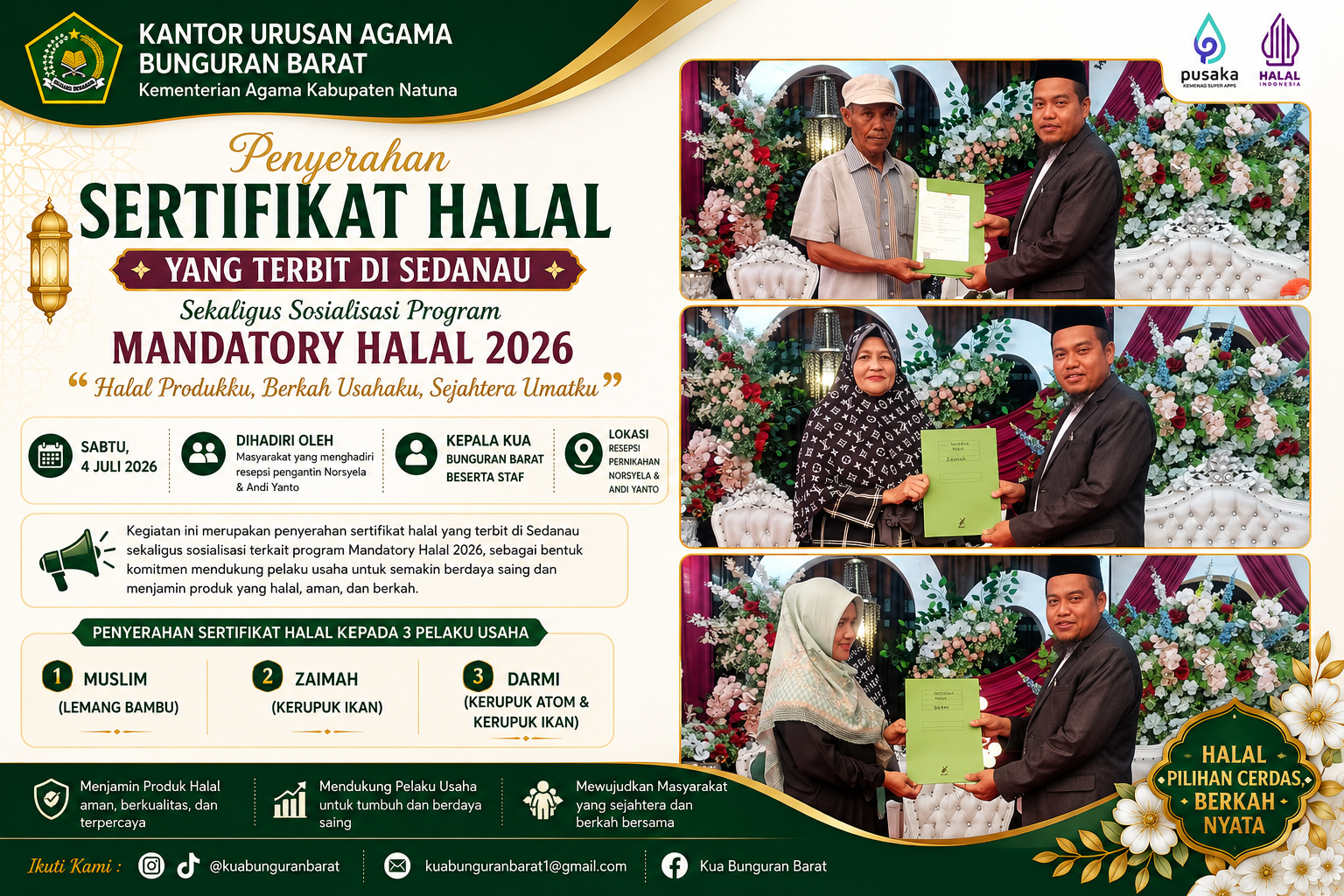 Tiga UMKM Sedanau Kantongi Sertifikat Halal, KUA Bunguran Barat Perkuat Pembinaan Pelaku Usaha