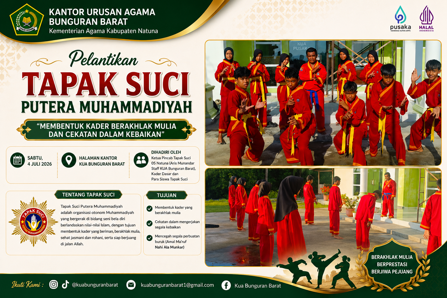 Halaman KUA Bunguran Barat Jadi Ruang Pembinaan Generasi Muda Melalui Pelantikan Kader Tapak Suci