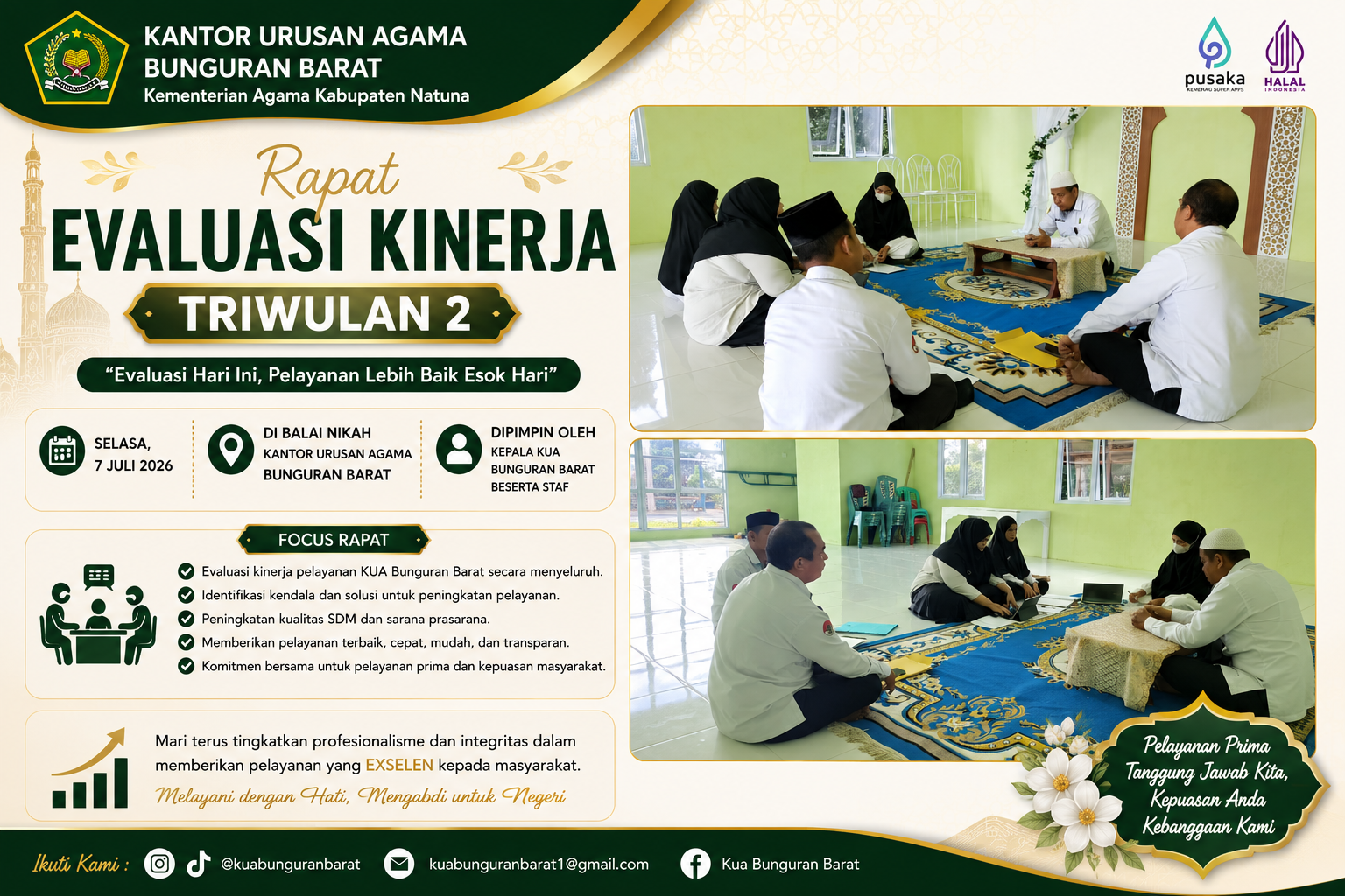 KUA Bunguran Barat Evaluasi Kinerja Triwulan II, Perkuat Komitmen Hadirkan Pelayanan Prima
