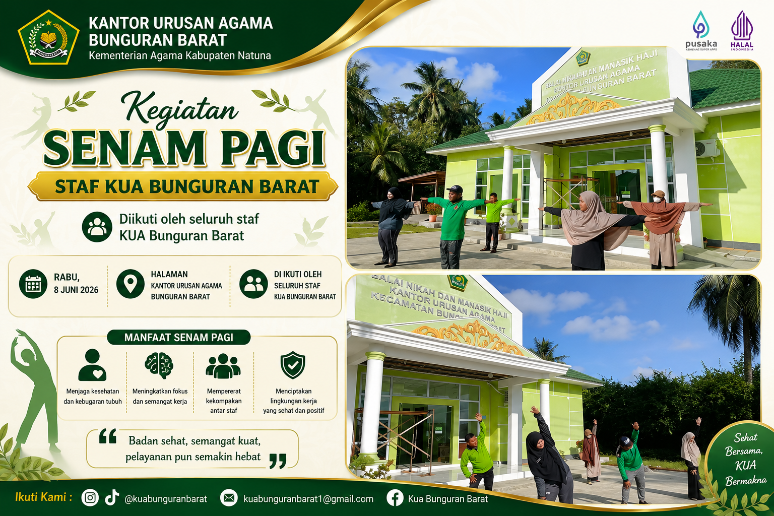Awali Hari dengan Senam Pagi, KUA Bunguran Barat Bangun Budaya Kerja Sehat dan Produktif