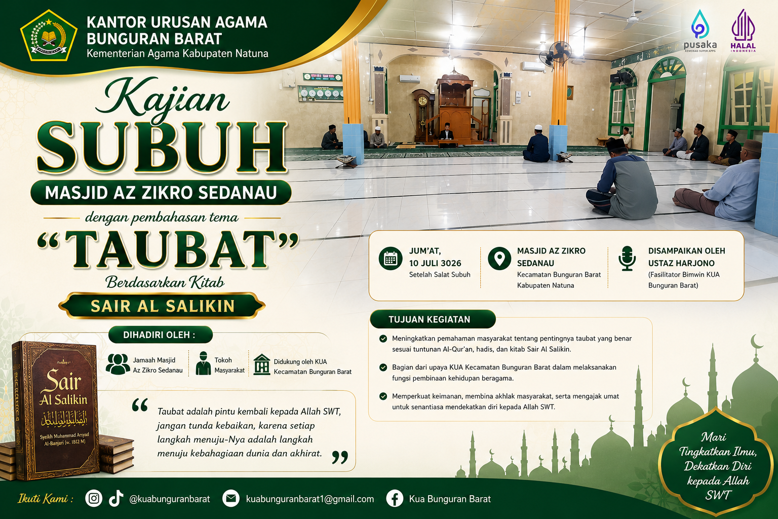 KUA Bunguran Barat Perkuat Pembinaan Umat Melalui Kajian Subuh Bertema Taubat