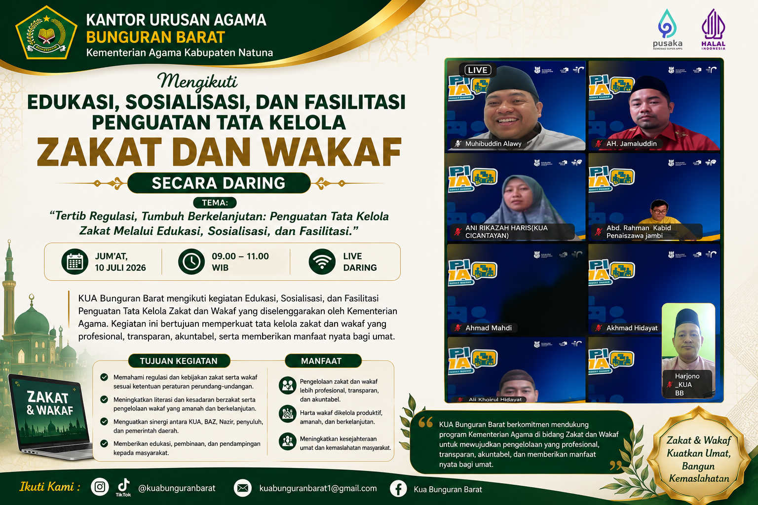 Perkuat Kompetensi Aparatur, KUA Bunguran Barat Ikuti Penguatan Tata Kelola Zakat dan Wakaf