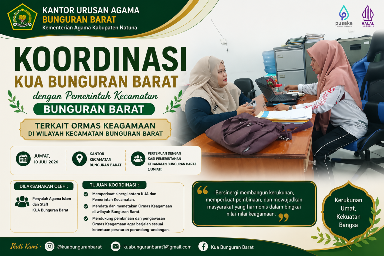 Perkuat Pembinaan Umat, KUA Bunguran Barat Koordinasikan Pendataan Ormas Keagamaan dengan Pemerintah Kecamatan