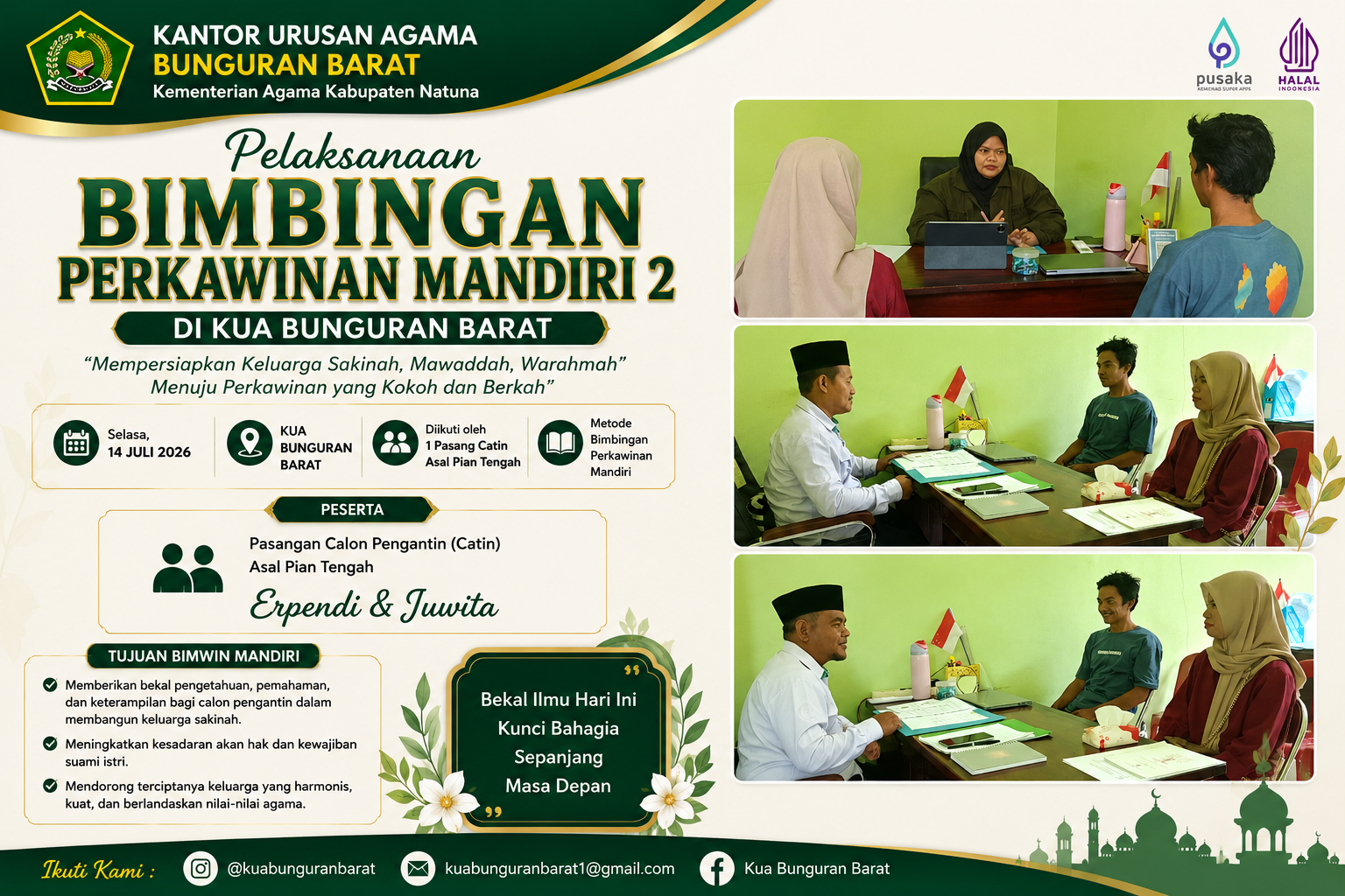 Bangun Ketahanan Keluarga Sejak Pra Nikah, KUA Bunguran Barat Gelar Bimbingan Perkawinan Mandiri
