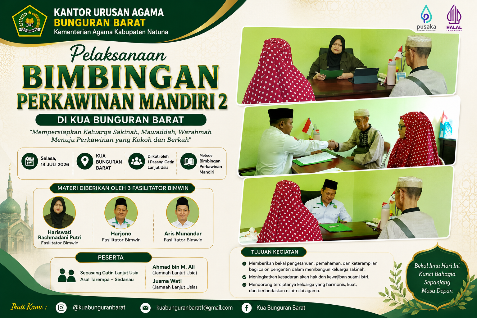 Menapaki Lembaran Baru di Usia Matang, KUA Bunguran Barat Berikan Bimbingan Perkawinan bagi Catin
