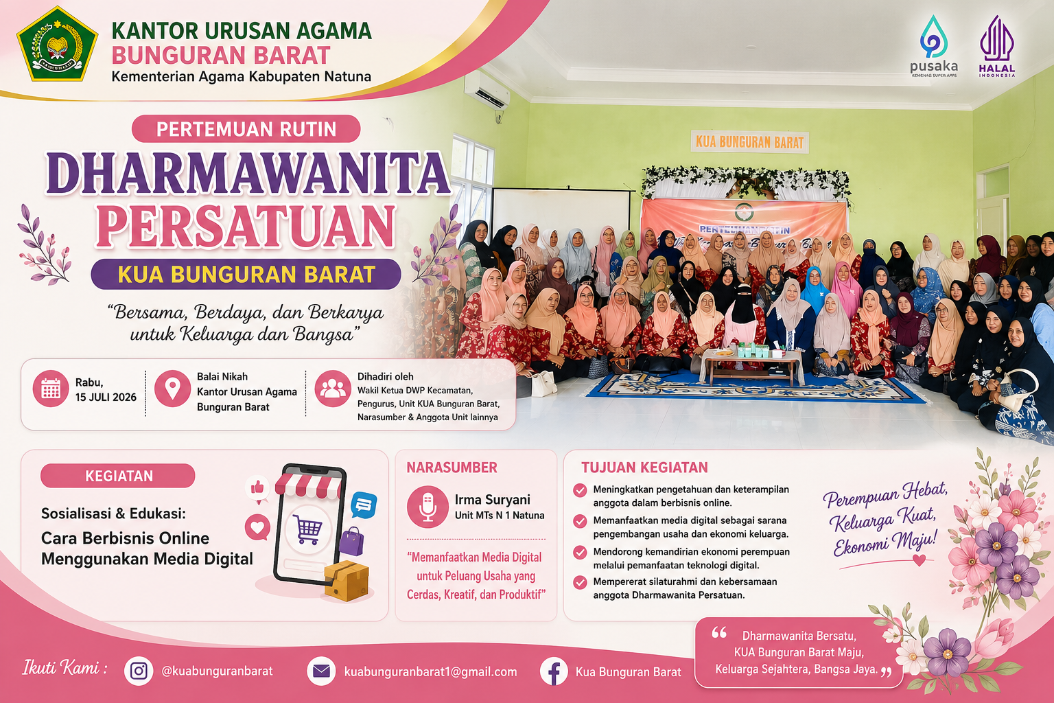 Tingkatkan Literasi Digital Anggota, DWP Kecamatan Bunguran Barat Gelar Pelatihan Bisnis Online di KUA