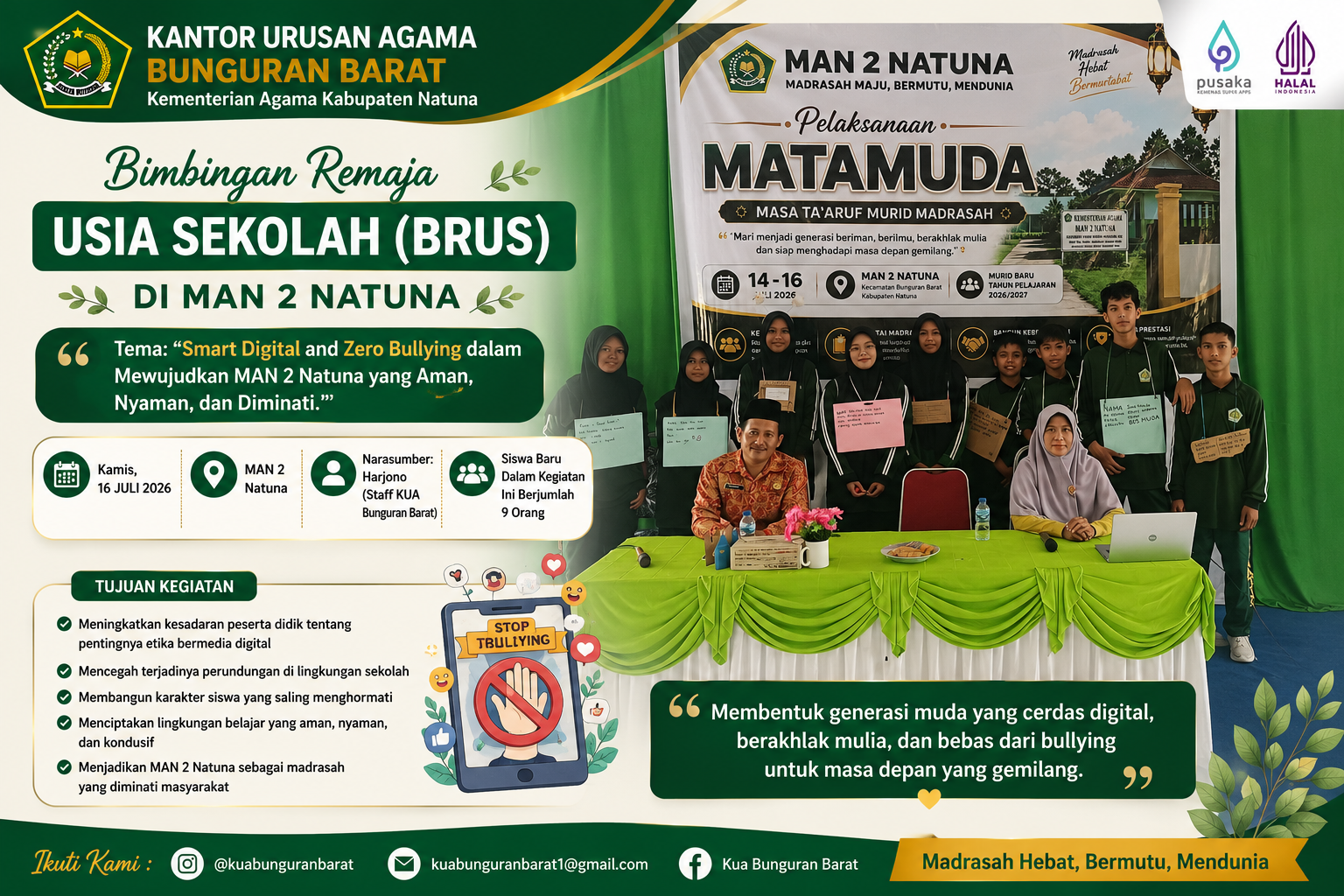 KUA Bunguran Barat Bekali Siswa Baru MAN 2 Natuna dengan Literasi Digital dan Budaya Zero Bullying