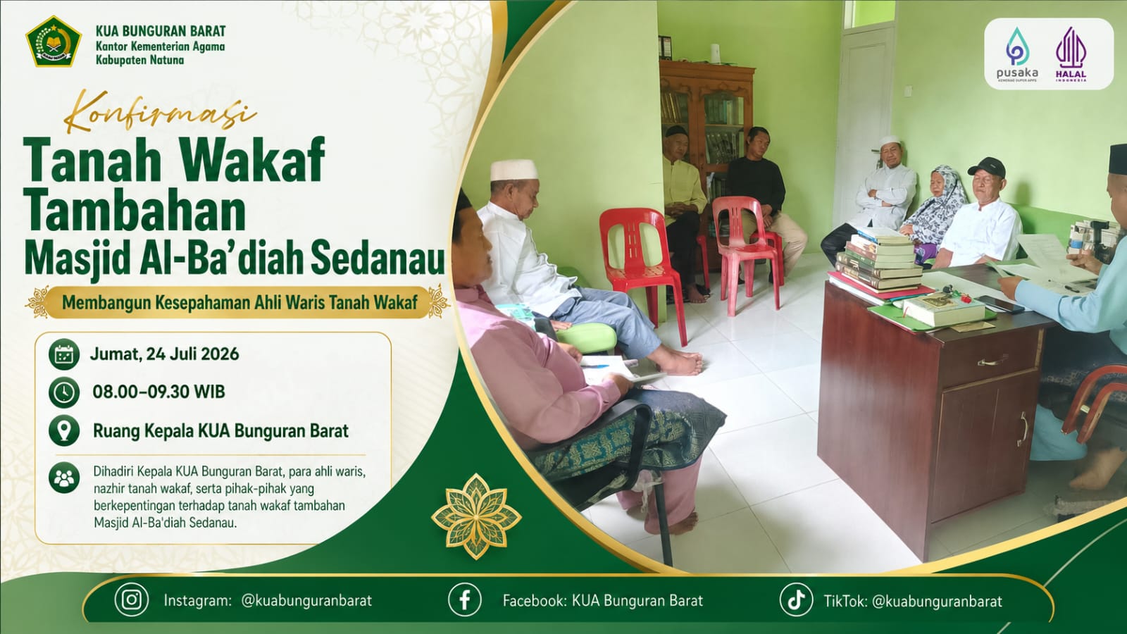KUA Bunguran Barat Fasilitasi Musyawarah Wakaf, Ahli Waris Sepakati Penambahan Tanah untuk Masjid Al-Badiah Sedanau