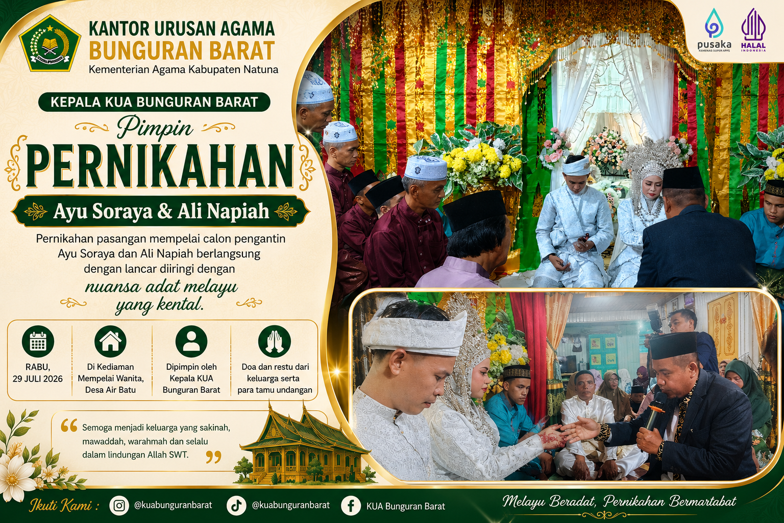 Kepala KUA Bunguran Barat Pimpin Akad Nikah di Air Batu, Wujud Pelayanan Negara Hadir hingga ke Desa