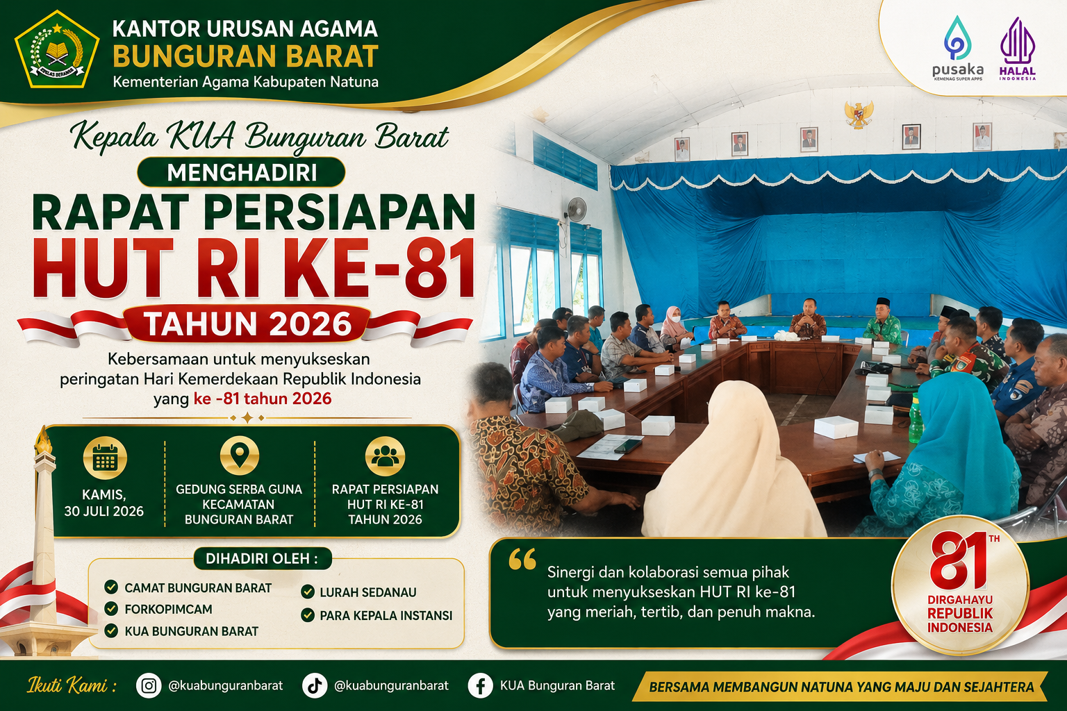 Kepala KUA Bunguran Barat Hadiri Rapat Persiapan HUT Ke-81 RI, Perkuat Sinergi Lintas Sektor