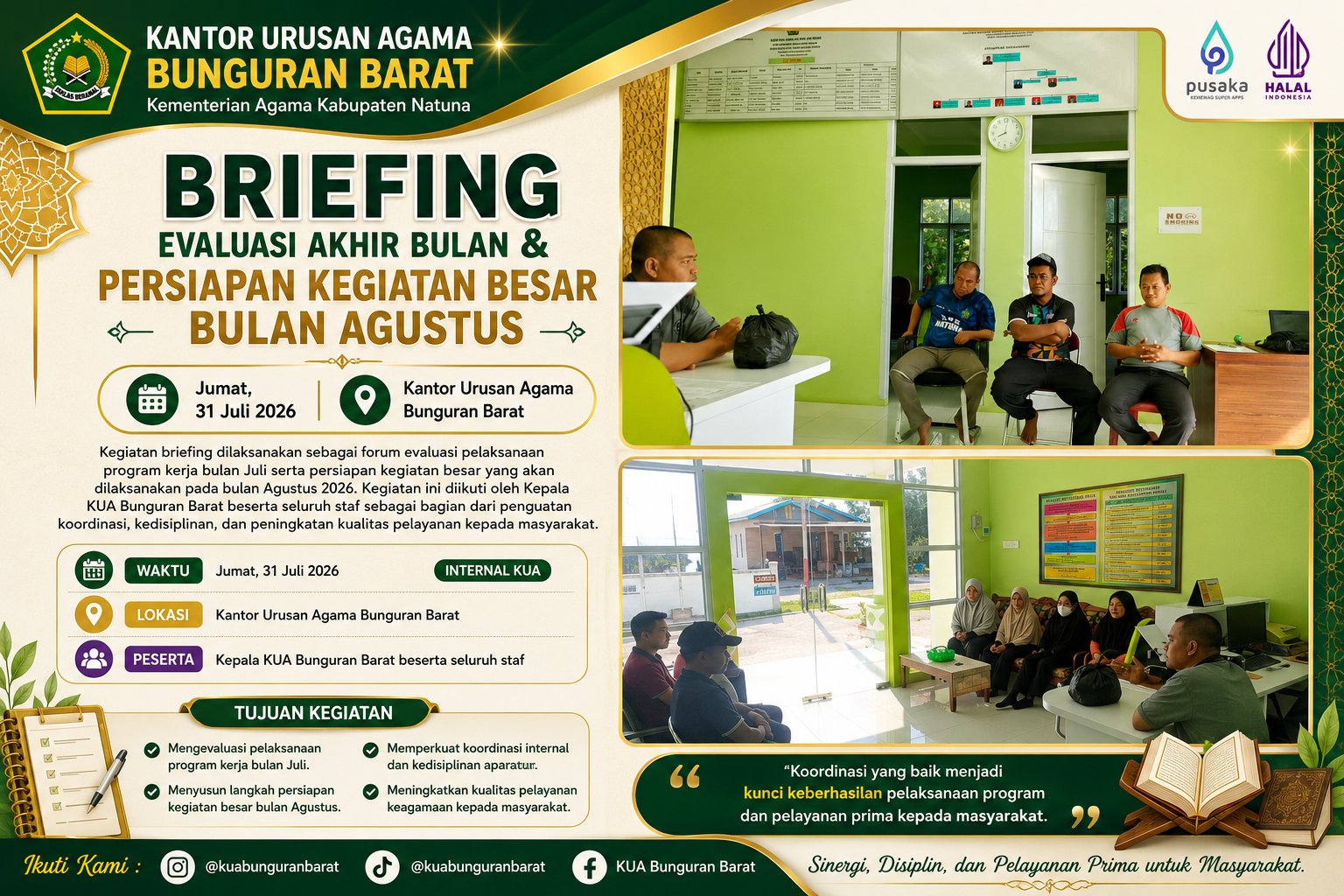 KUA Bunguran Barat Gelar Briefing Akhir Bulan, Perkuat Disiplin dan Kesiapan Menyambut Agenda Besar Agustus
