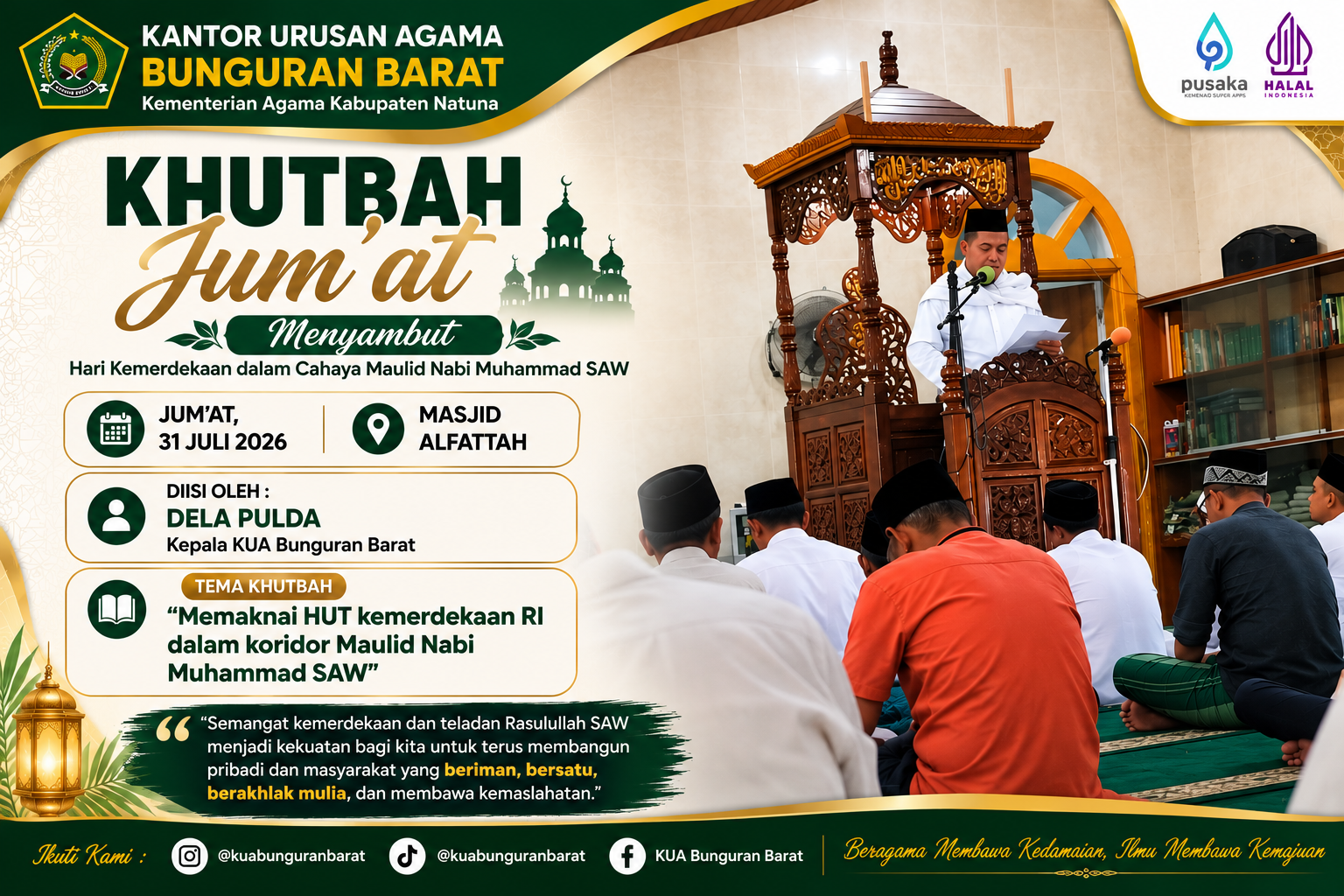 Kepala KUA Bunguran Barat Ajak Masyarakat Maknai Semangat Kemerdekaan dalam Cahaya Keteladanan Rasulullah SAW