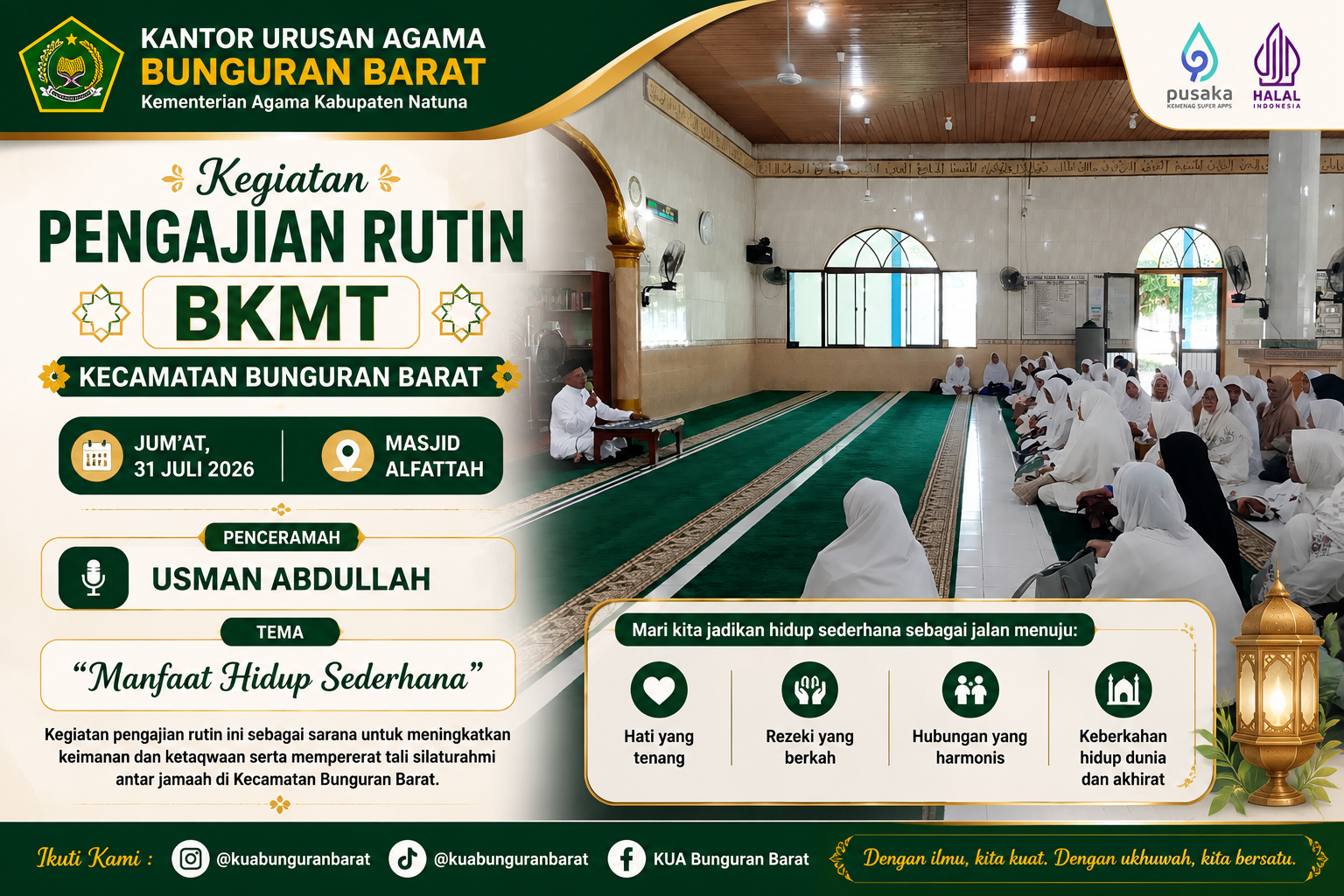 KUA Bunguran Barat Dukung Pembinaan Umat Melalui Pengajian Rutin BKMT, Angkat Tema Hidup Sederhana