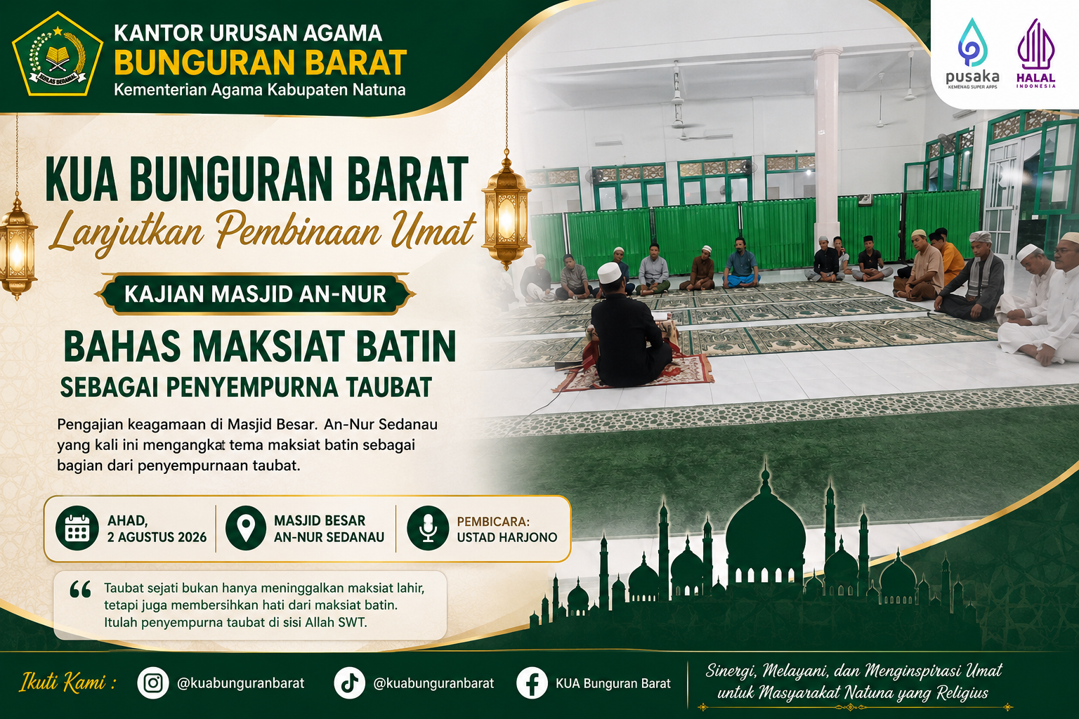 KUA Bunguran Barat Lanjutkan Pembinaan Umat, Kajian Masjid An-Nur Bahas Maksiat Batin sebagai Penyempurna Taubat