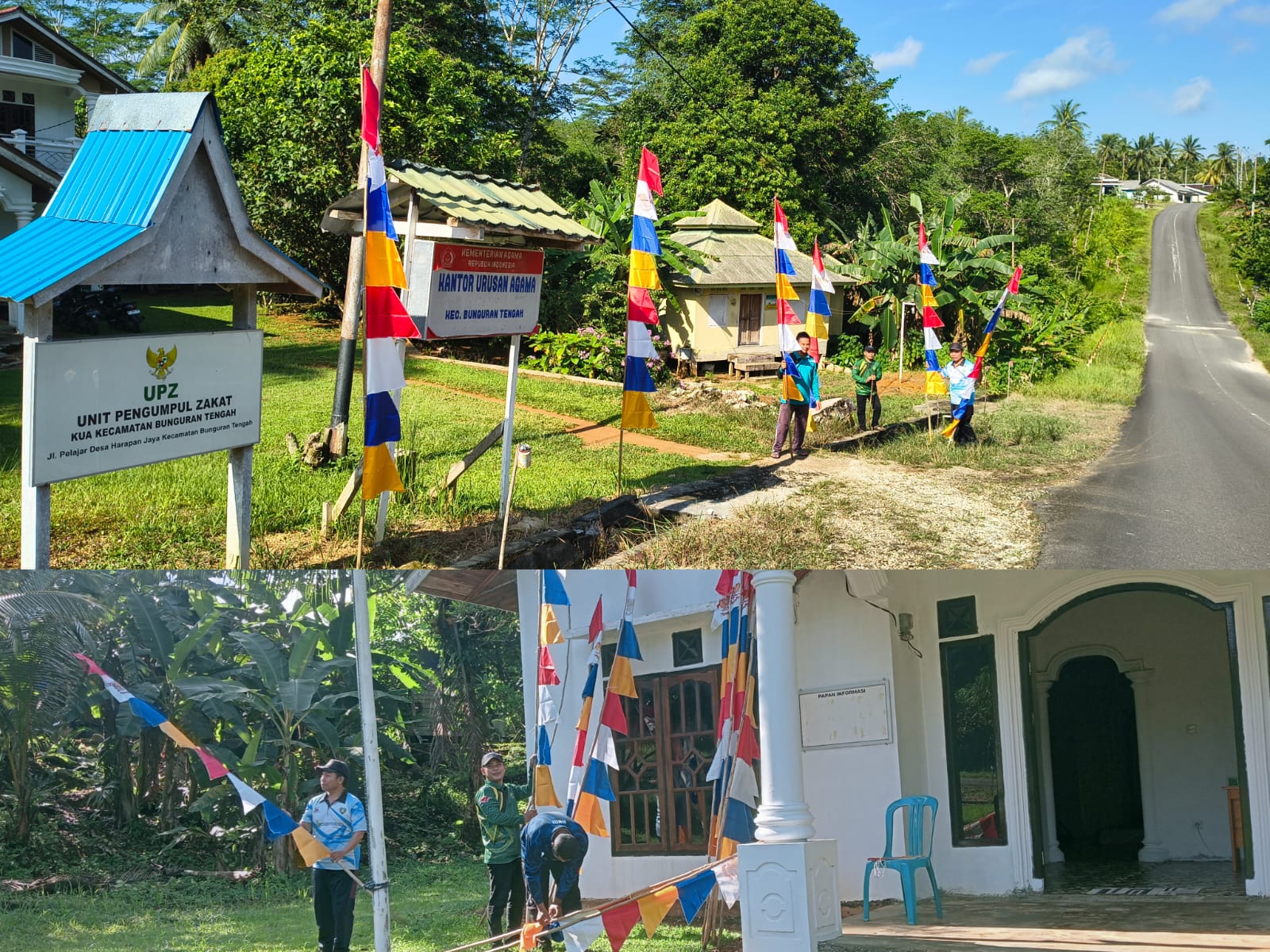 Sambut HUT RI ke-81, Staf KUA Bunguran Tengah Kompak Pasang Bendera dan Umbul-Umbul