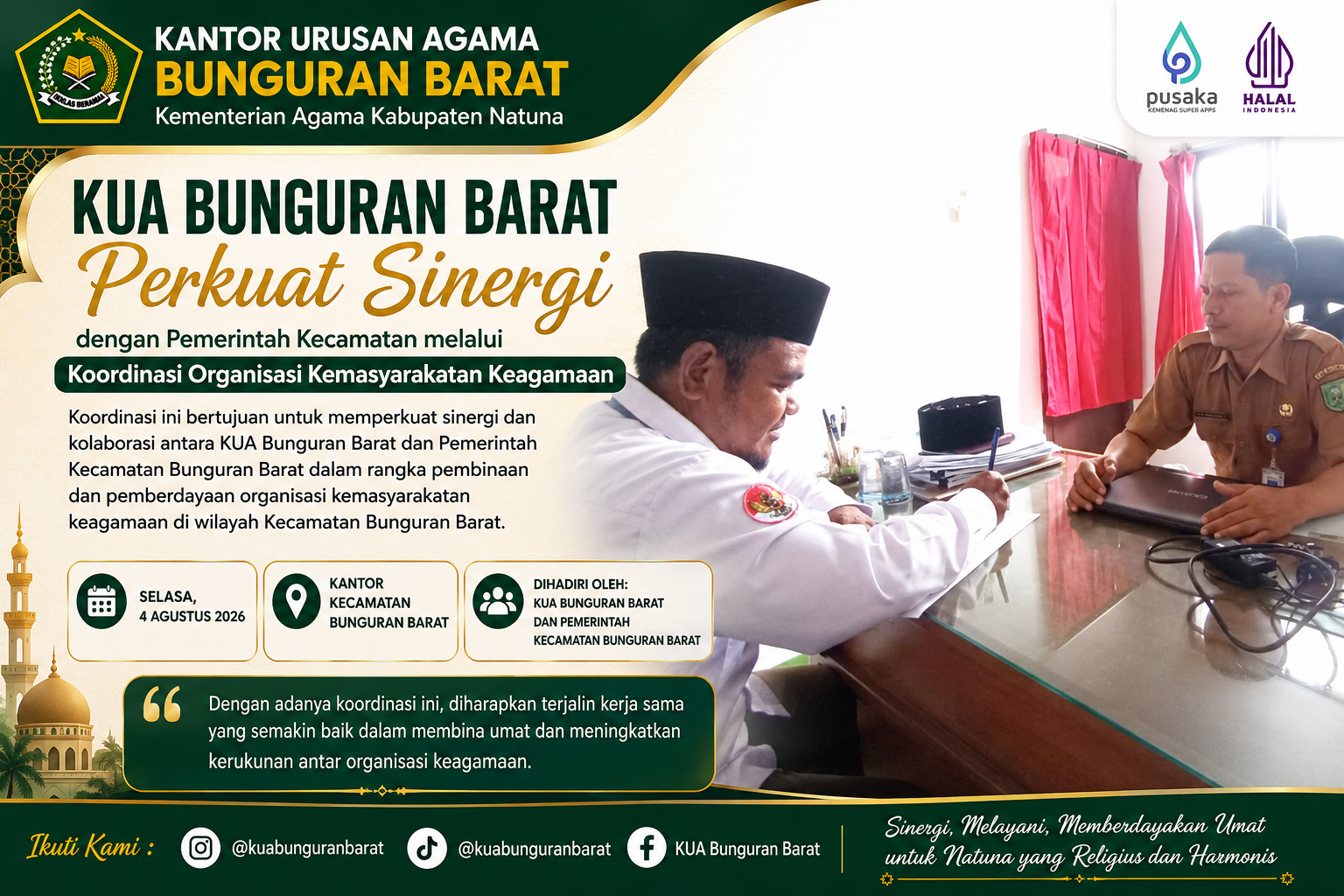 KUA Bunguran Barat Perkuat Sinergi dengan Pemerintah Kecamatan melalui Koordinasi Organisasi Kemasyarakatan Keagamaan