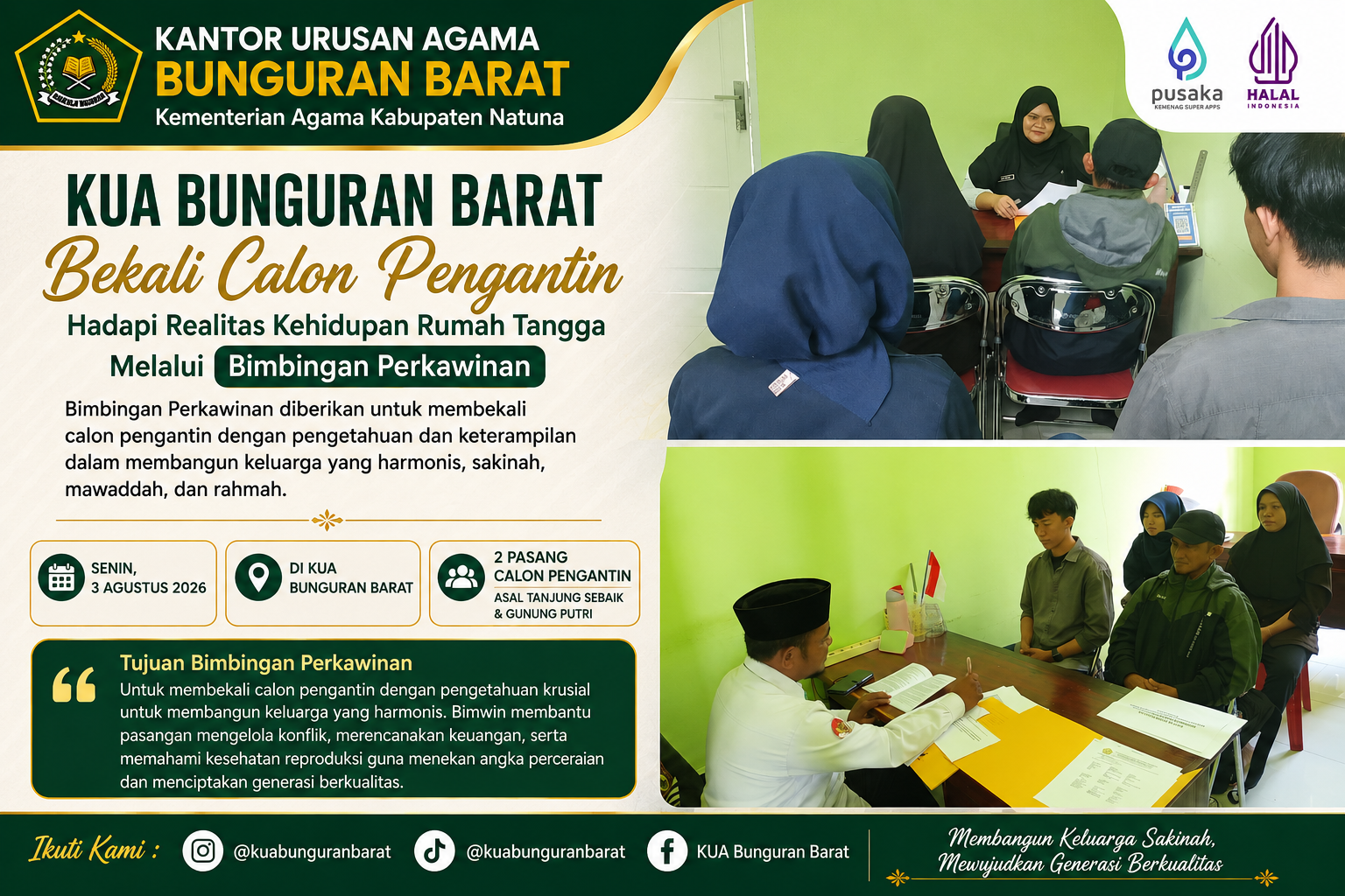 KUA Bunguran Barat Bekali Calon Pengantin Hadapi Realitas Kehidupan Rumah Tangga Melalui Bimbingan Perkawinan
