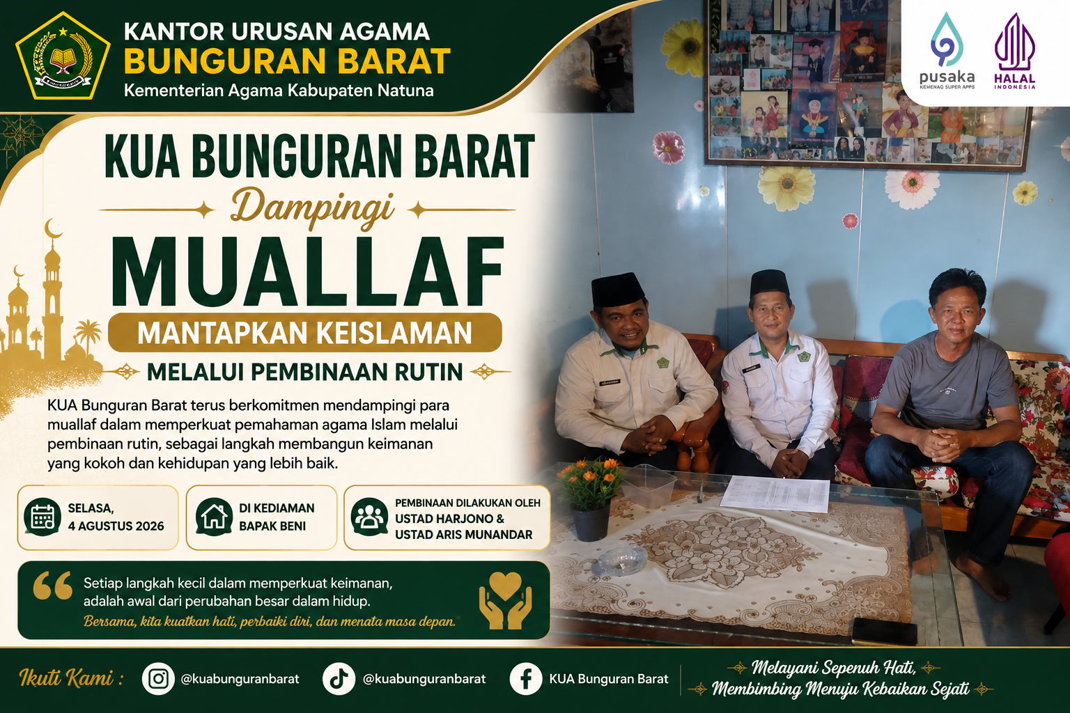 KUA Bunguran Barat Dampingi Muallaf Mantapkan Keislaman Melalui Pembinaan Rutin