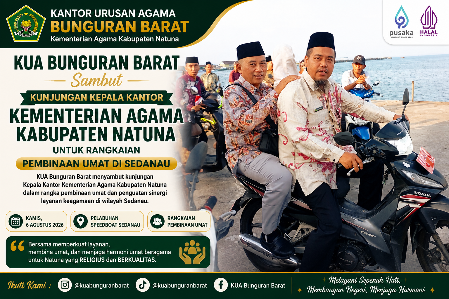 KUA Bunguran Barat Sambut Kunjungan Kepala Kantor Kementerian Agama Kabupaten Natuna untuk Rangkaian Pembinaan Umat di Sedanau