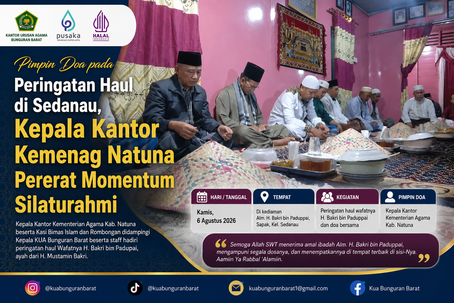 Pimpin Doa pada Peringatan Haul di Sedanau, Kepala Kantor Kemenag Natuna Pererat Momentum Silaturahmi