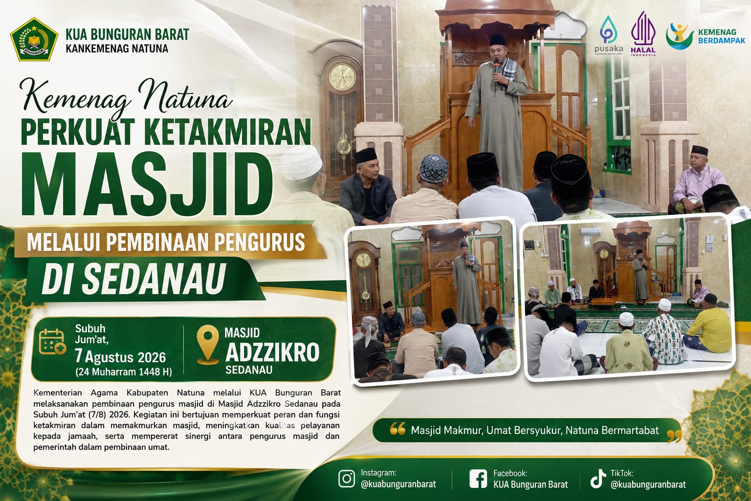 Kasi Bimas Islam Kemenag Natuna Berikan Penguatan Ketakmiran Masjid Melalui Pembinaan Pengurus di Sedanau