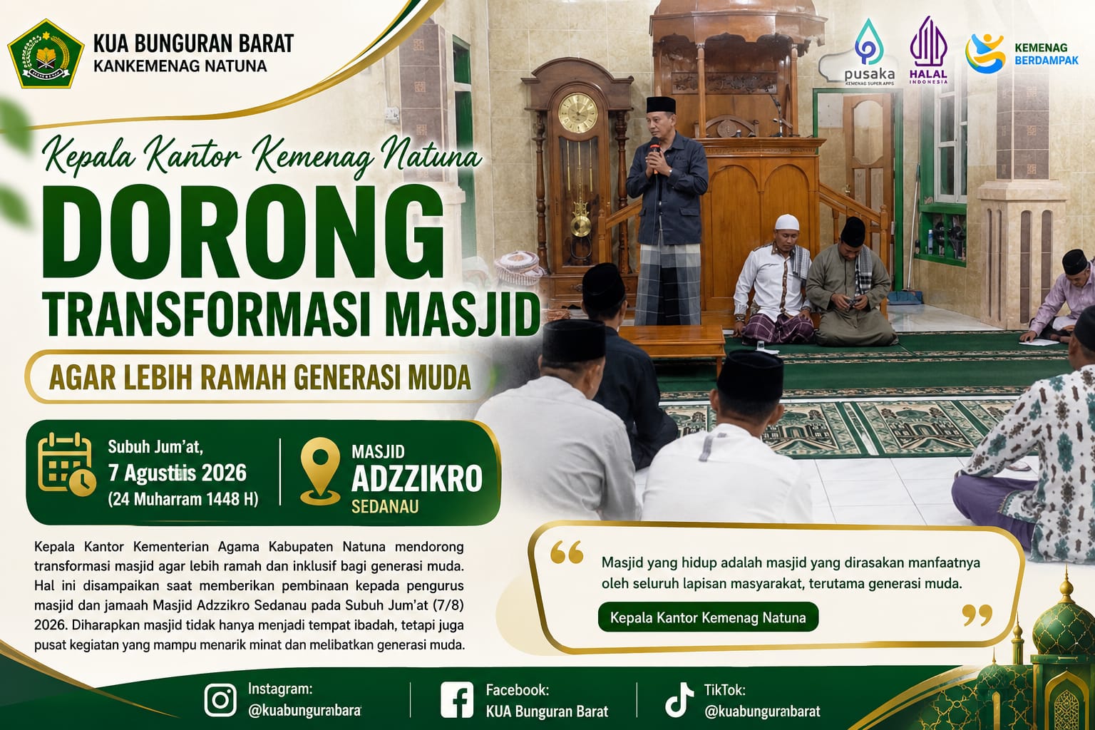 Kepala Kantor Kemenag Natuna Dorong Transformasi Masjid agar Lebih Ramah Generasi Muda