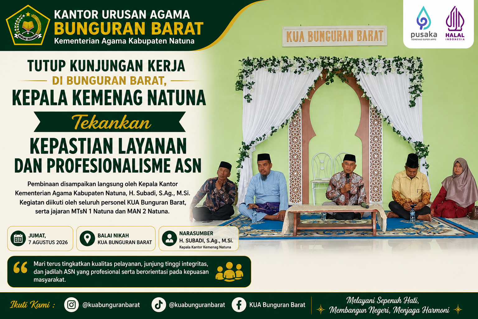 Tutup Kunjungan Kerja di Bunguran Barat, Kepala Kemenag Natuna Tekankan Kepastian Layanan dan Profesionalisme ASN