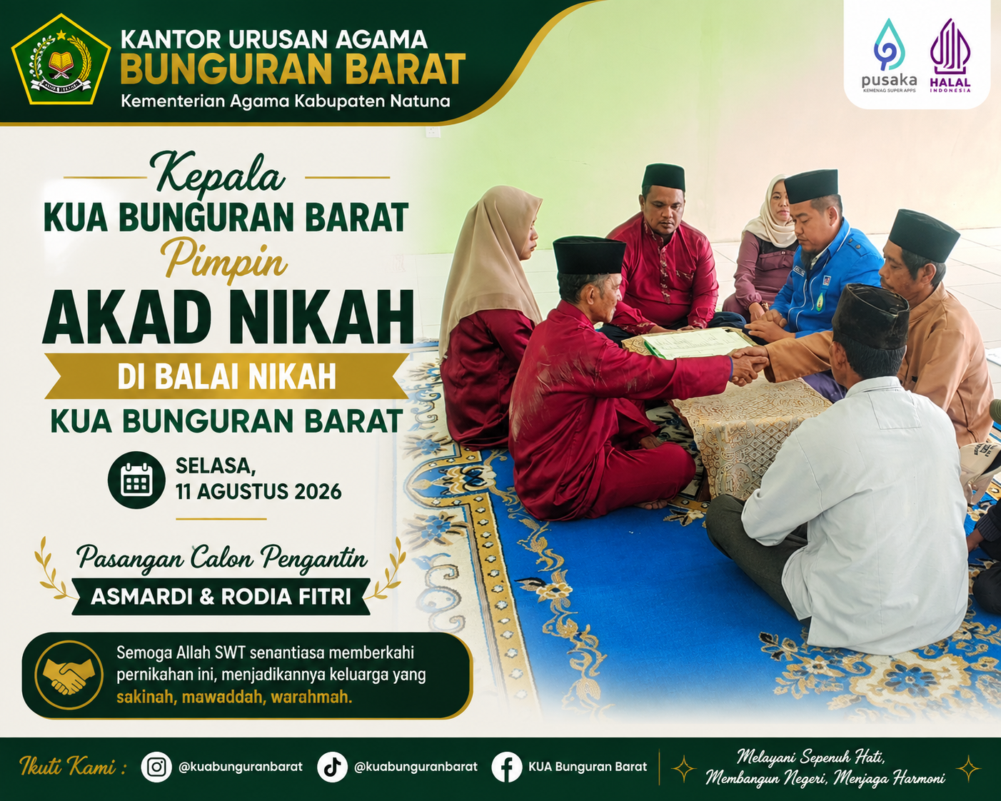 Kepala KUA Bunguran Barat Pimpin Akad Nikah Sederhana dan Khidmat di Balai Nikah