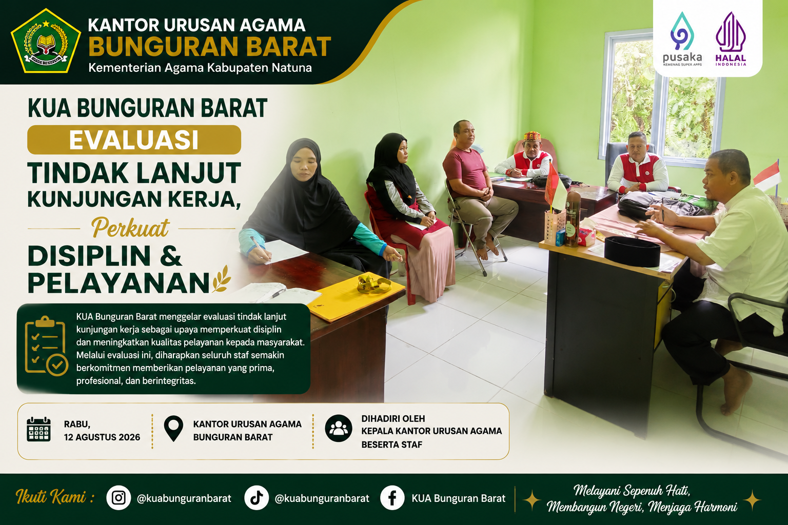 KUA Bunguran Barat Evaluasi dan Tindak Lanjut Kunjungan Kerja KaKan Kemenag, Perkuat Disiplin dan Pelayanan