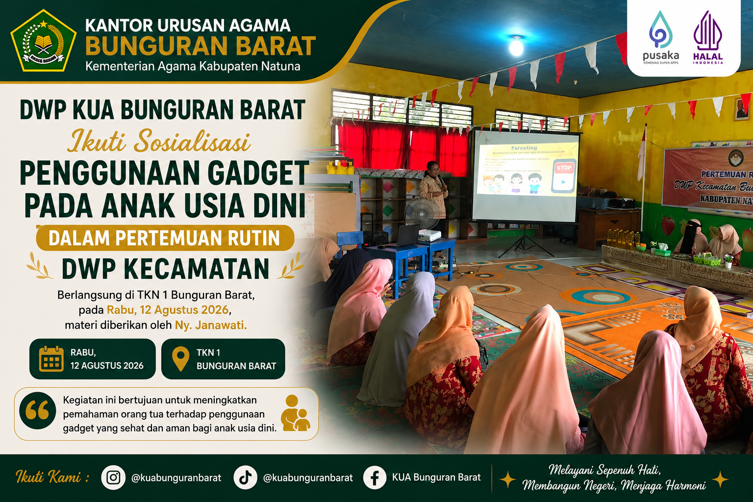 DWP KUA Bunguran Barat Ikuti Pembekalan Materi Orang Tua tentang Penggunaan Gadget pada Anak Usia Dini dalam Pertemuan Rutin DWP Kecamatan