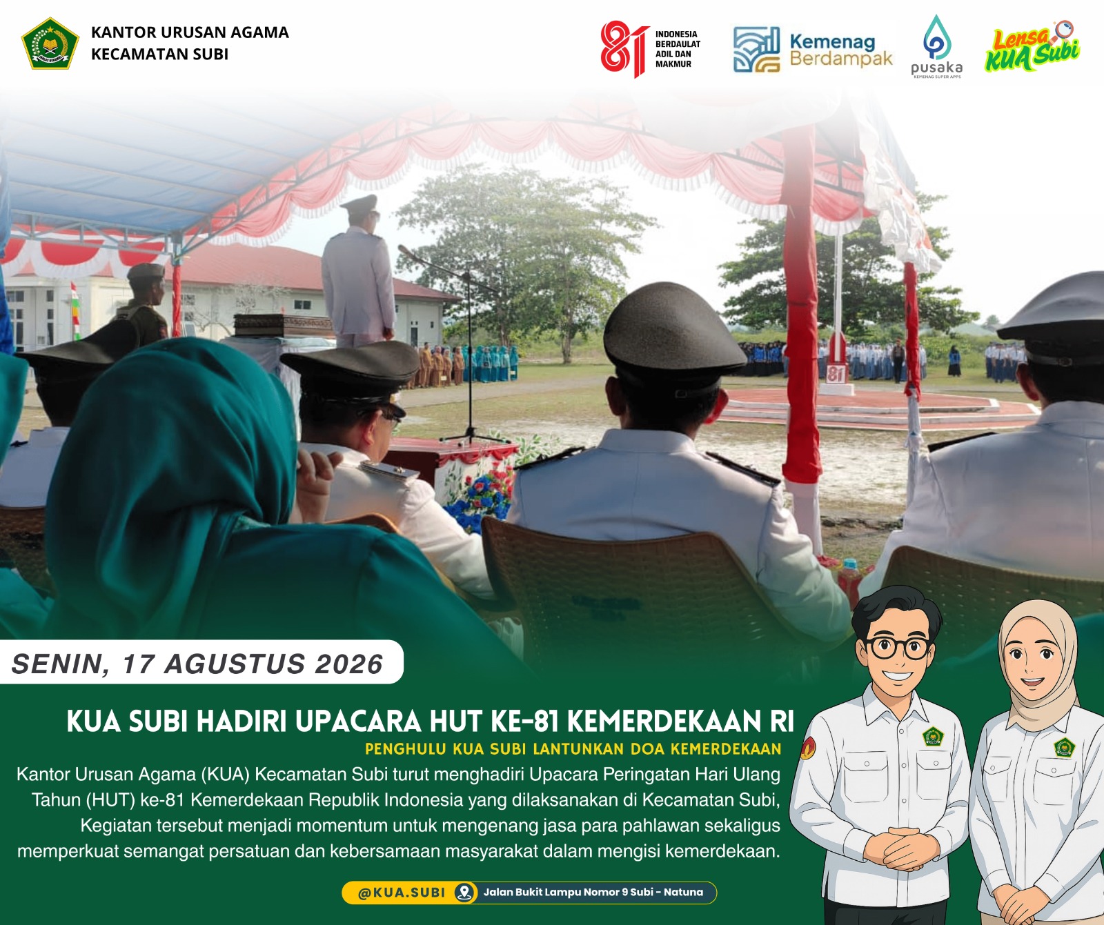 KUA Subi Hadiri Upacara HUT ke-81 Kemerdekaan RI di Kecamatan Subi