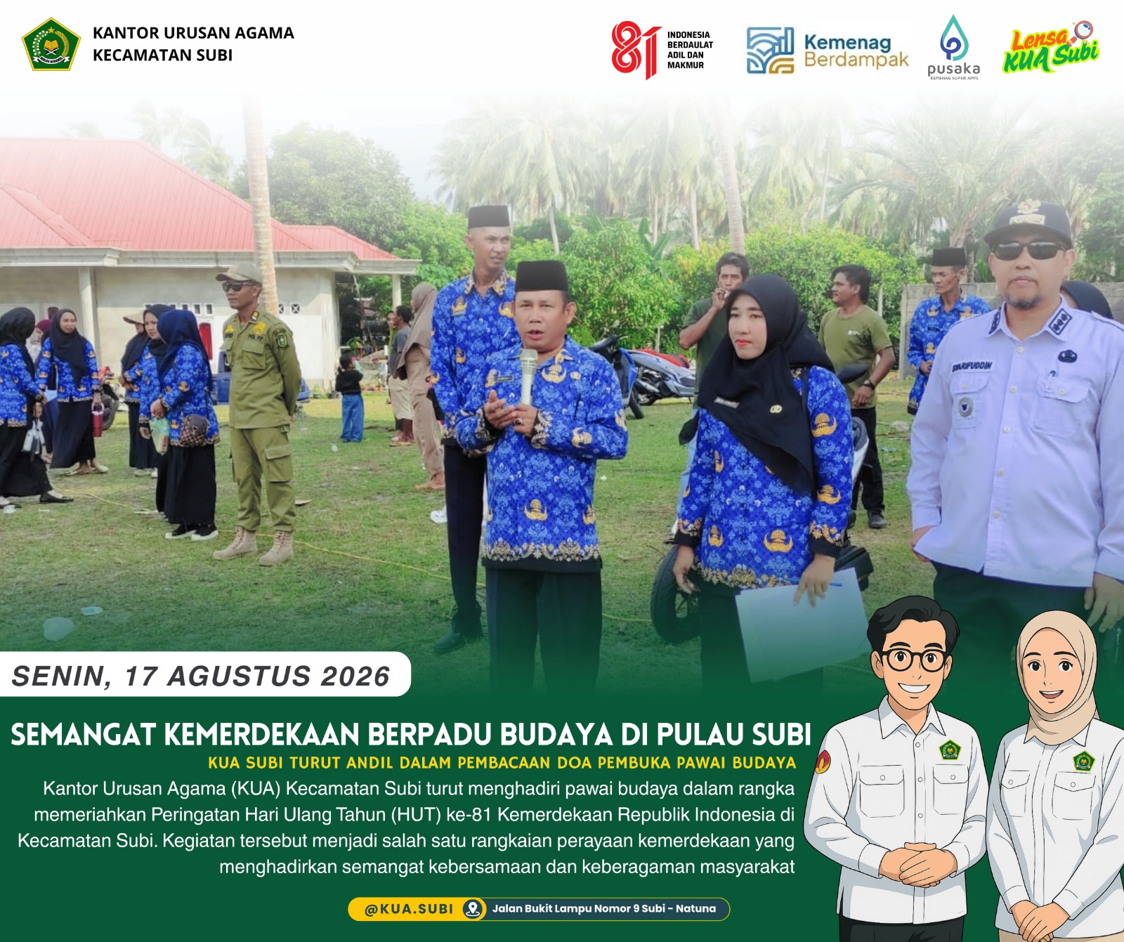 KUA Subi Turut Semarakkan Pawai Budaya dalam Peringatan HUT ke-81 Kemerdekaan RI di Kecamatan Subi