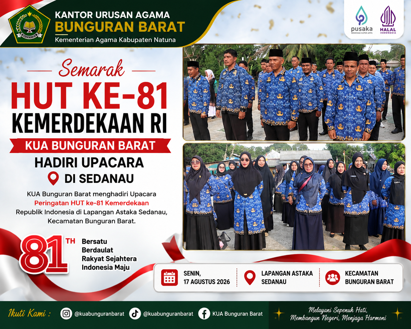 Semarak HUT ke-81 Kemerdekaan RI, KUA Bunguran Barat Hadiri Upacara di Sedanau