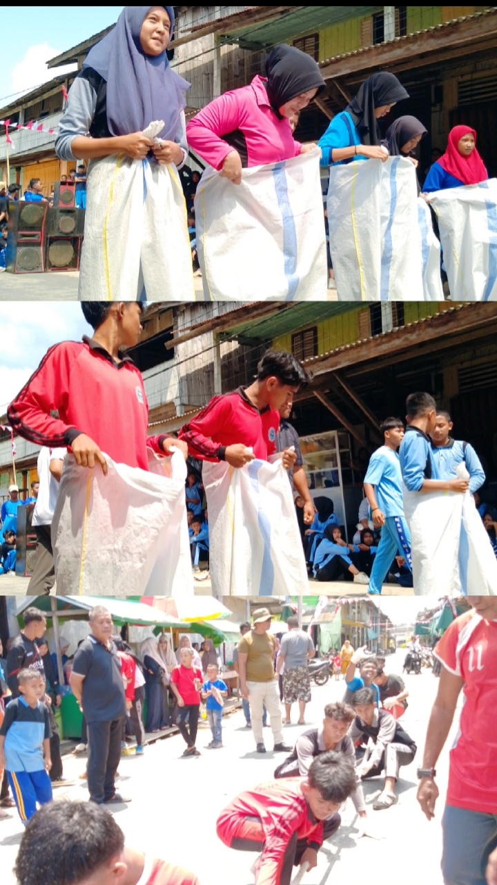 Semarak Kemerdekaan: Siswa/siswi MA Bustanul Ulum Midai Seru-Seruan Lari Goni & Tarik Tambang di Lorong Pasar Midai