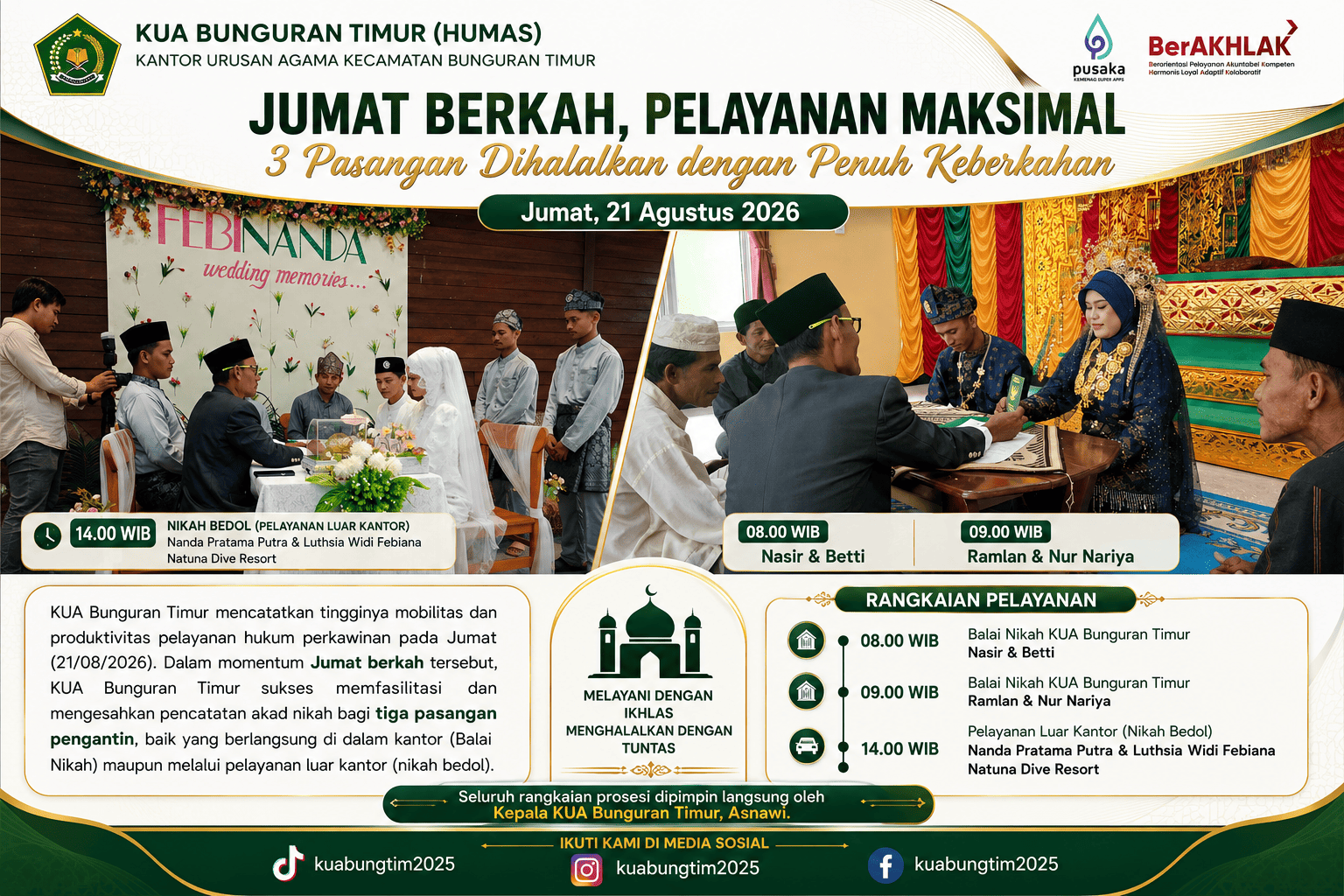 Dari Balai Nikah hingga Resort Wisata, Kepala KUA Bunguran Timur Pimpin Tiga Prosesi Akad Nikah dalam Sehari