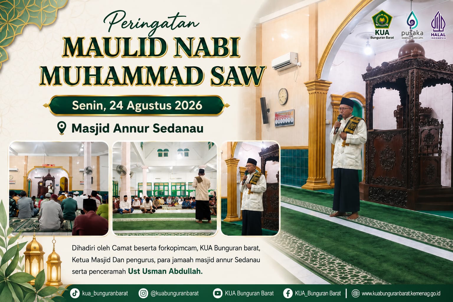 Ajak Masyarakat Teladani Perjalanan Rasulullah, KUA Bunguran Barat Hadiri Peringatan Maulid Nabi