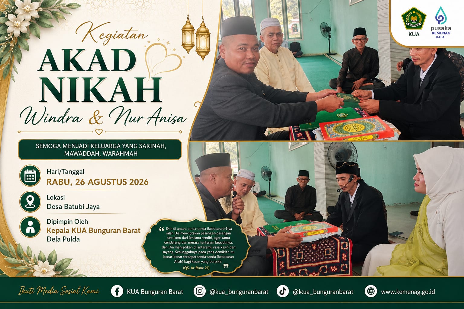 Khidmat dalam Kesederhanaan, KUA Bunguran Barat Layani Akad Nikah di Batubi Jaya