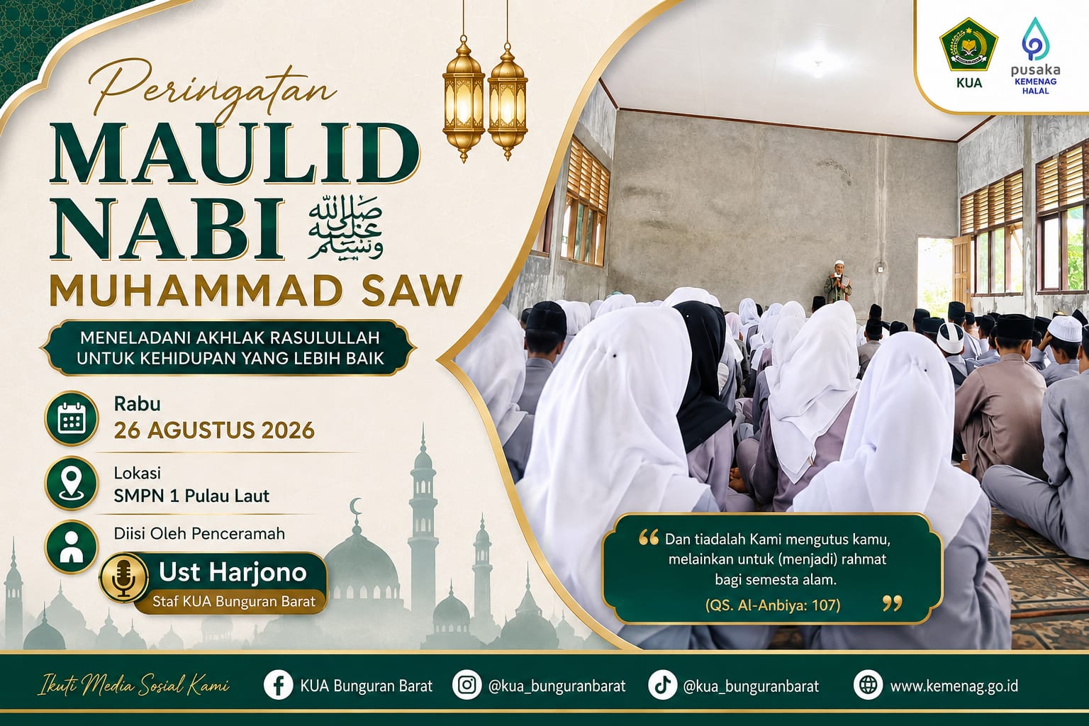 Maulid Nabi di SMPN 1 Pulau Laut, Pelajar Diajak Teladani Akhlak Rasulullah