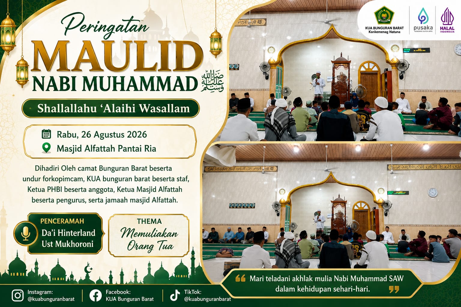 KUA Bunguran Barat Hadiri Safari Dakwah PHBI, Maulid Nabi Jadi Momentum Perkuat Adab kepada Orang Tua