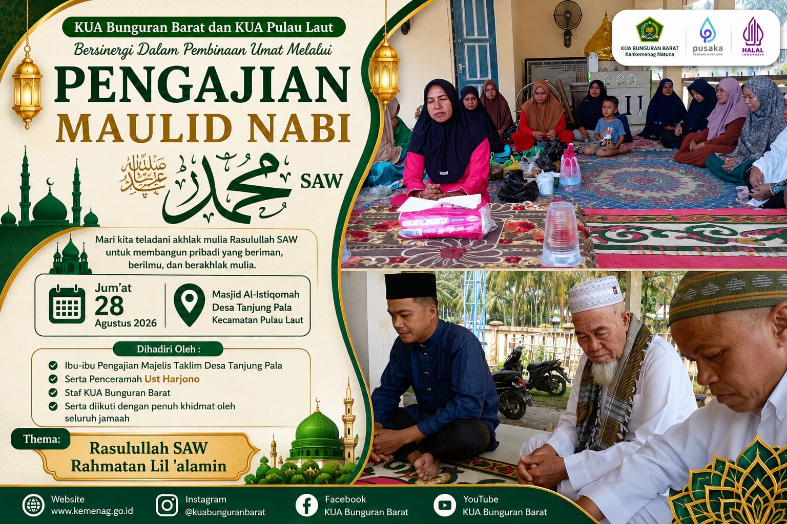 KUA Bunguran Barat dan KUA Pulau Laut Bersinergi dalam Pengajian Maulid Nabi Masjid Al-Istiqamah Desa Tanjung Pala