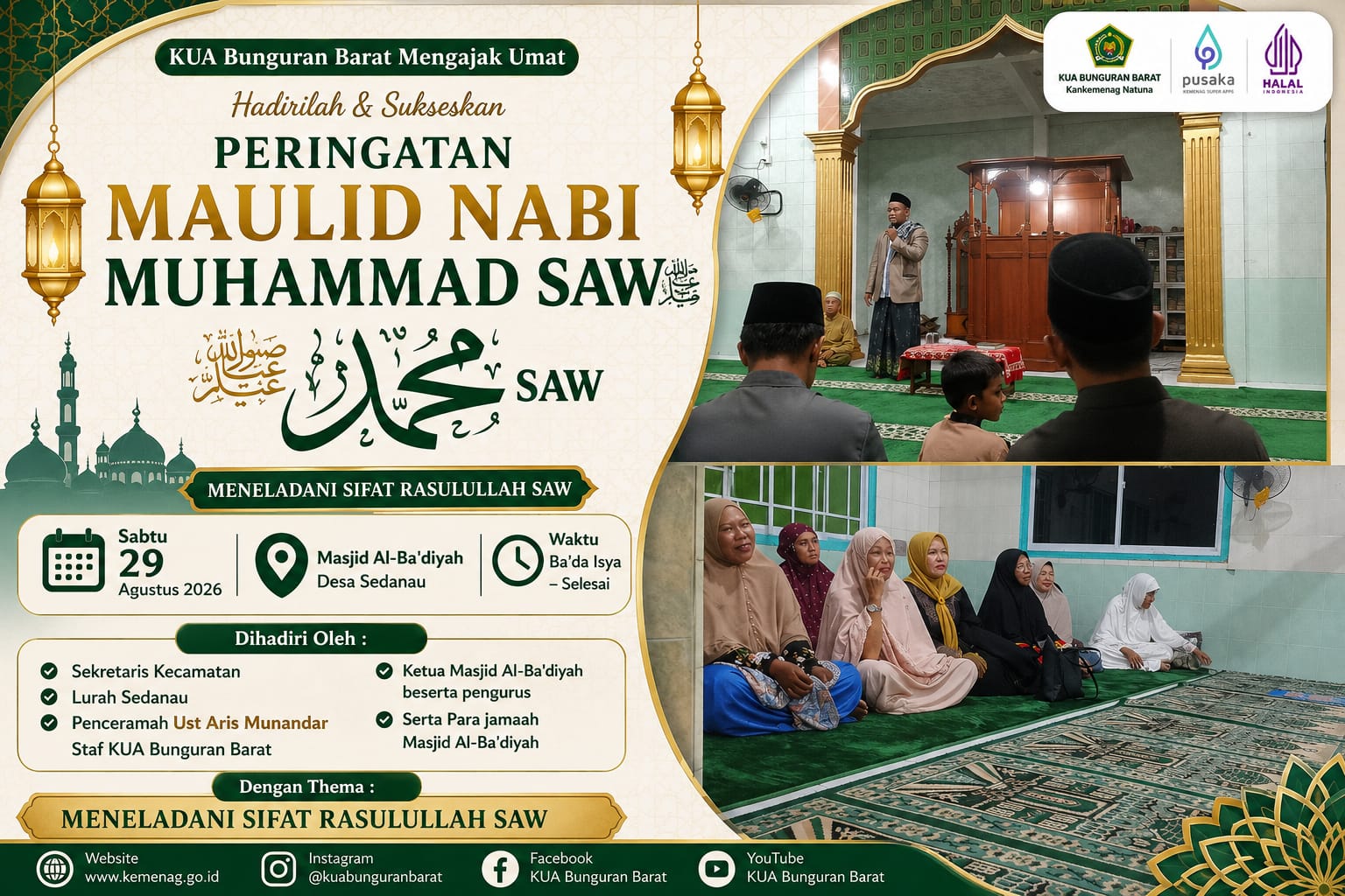 Safari Dakwah Maulid Nabi, KUA Bunguran Barat Ajak Masyarakat Teladani Rasulullah