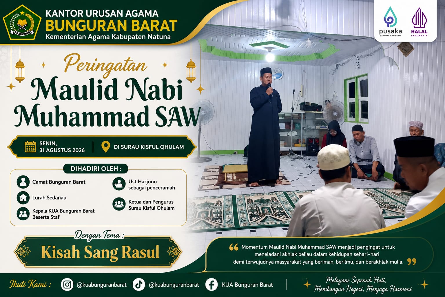 Safari Dakwah Maulid Nabi, KUA Bunguran Barat Ajak Jamaah Menghayati Perjalanan Risalah Rasulullah