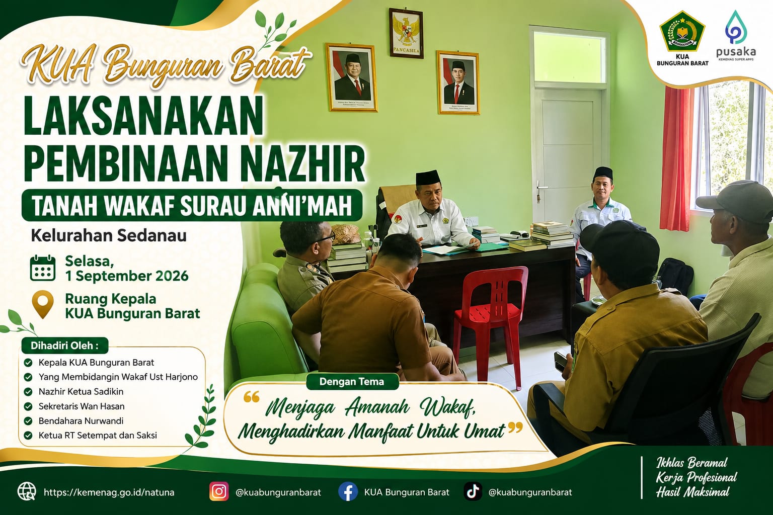 KUA Bunguran Barat Laksanakan Pembinaan Nazhir Tanah Wakaf Surau An-Nikmah Kelurahan Sedanau